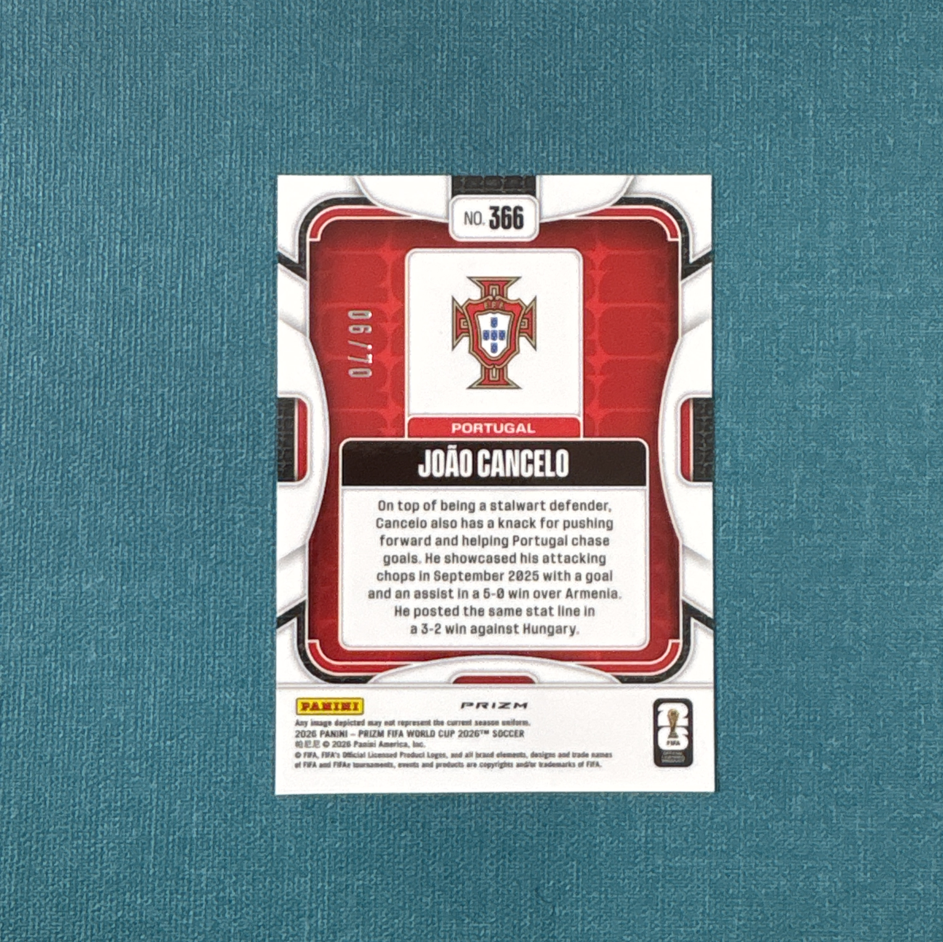 2026 Panini Prizm 世界杯PZ Joao Cancelo 若昂 坎塞洛 06/70编 雄鹰折 葡萄牙 巴塞罗那 巴萨 卡品如图 JGG