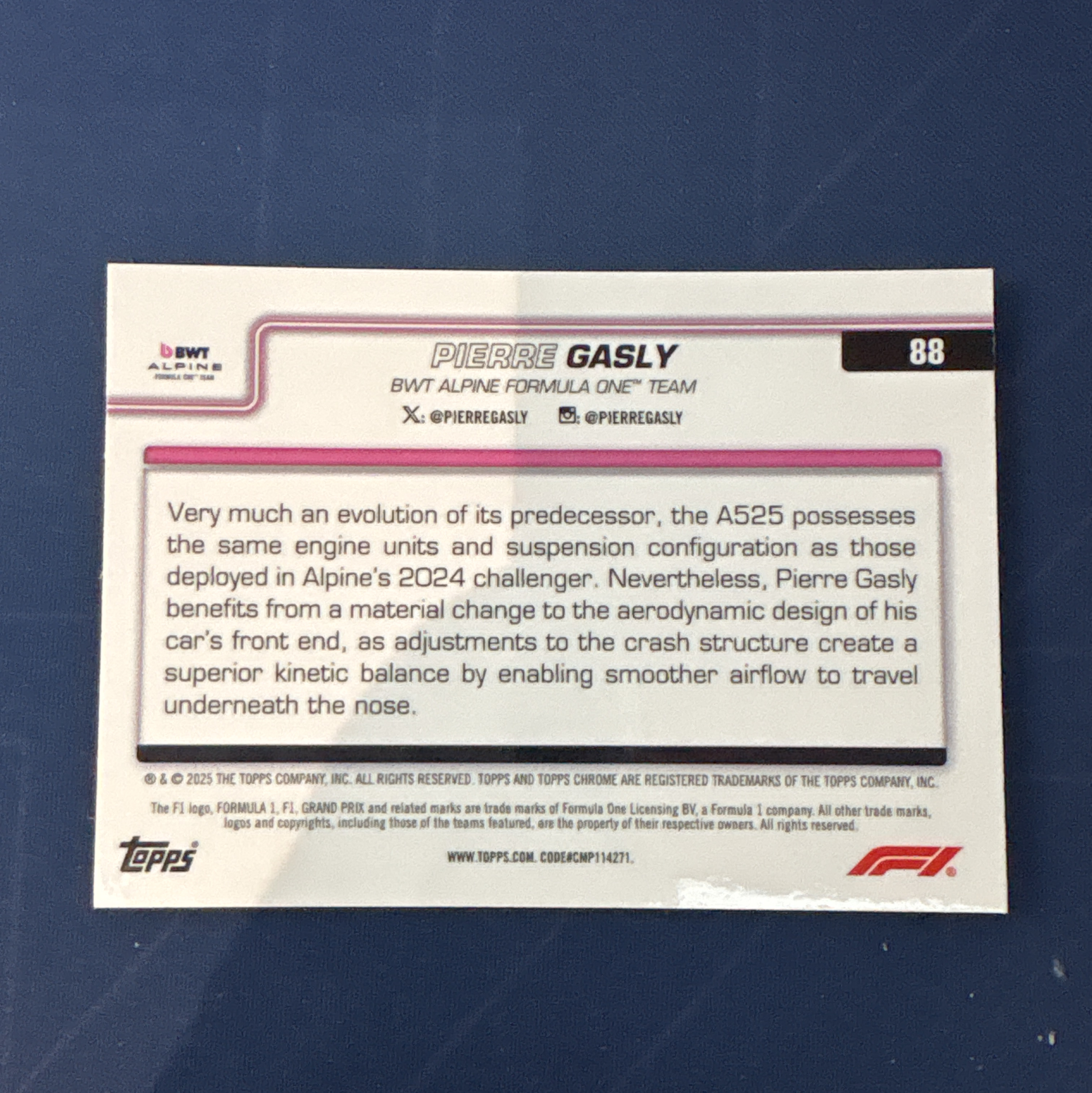 2025 Topps Chrome Pierre Gasly 【爆爆代卖】F1 75周年 皮埃尔 加斯利 黑白方格旗折 棋盘折 格子折Bwt车队 赛车选图 专收必备 卡品如图 #冷哥