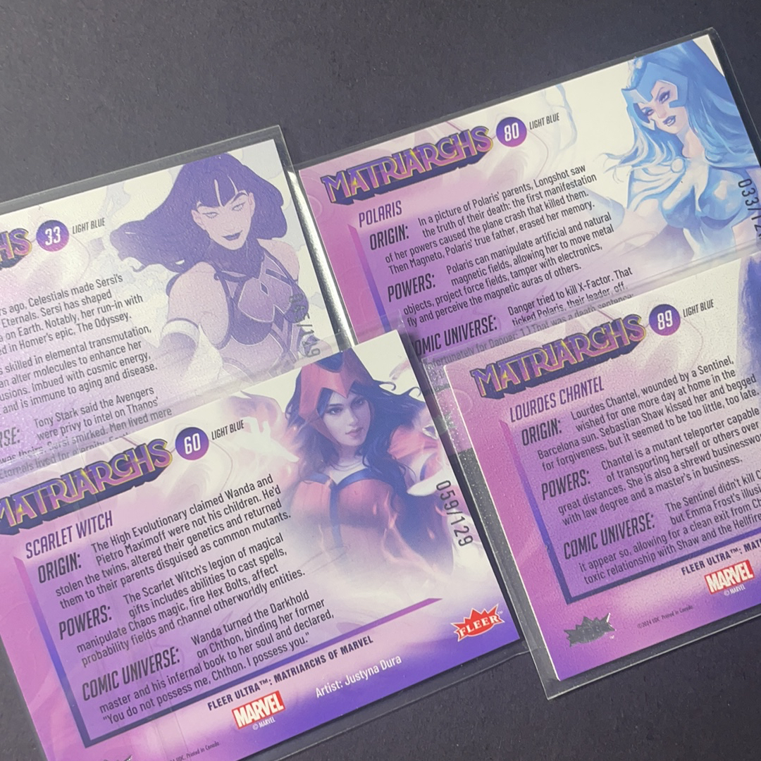 2024 Fleer Marvel (MCU) Ultra Matriarchs 绯红女巫 北极星 瑟西 base带编湖水蓝平行129编4张打包 2024 UD漫威漫画Fleer Ultra女英雄系列