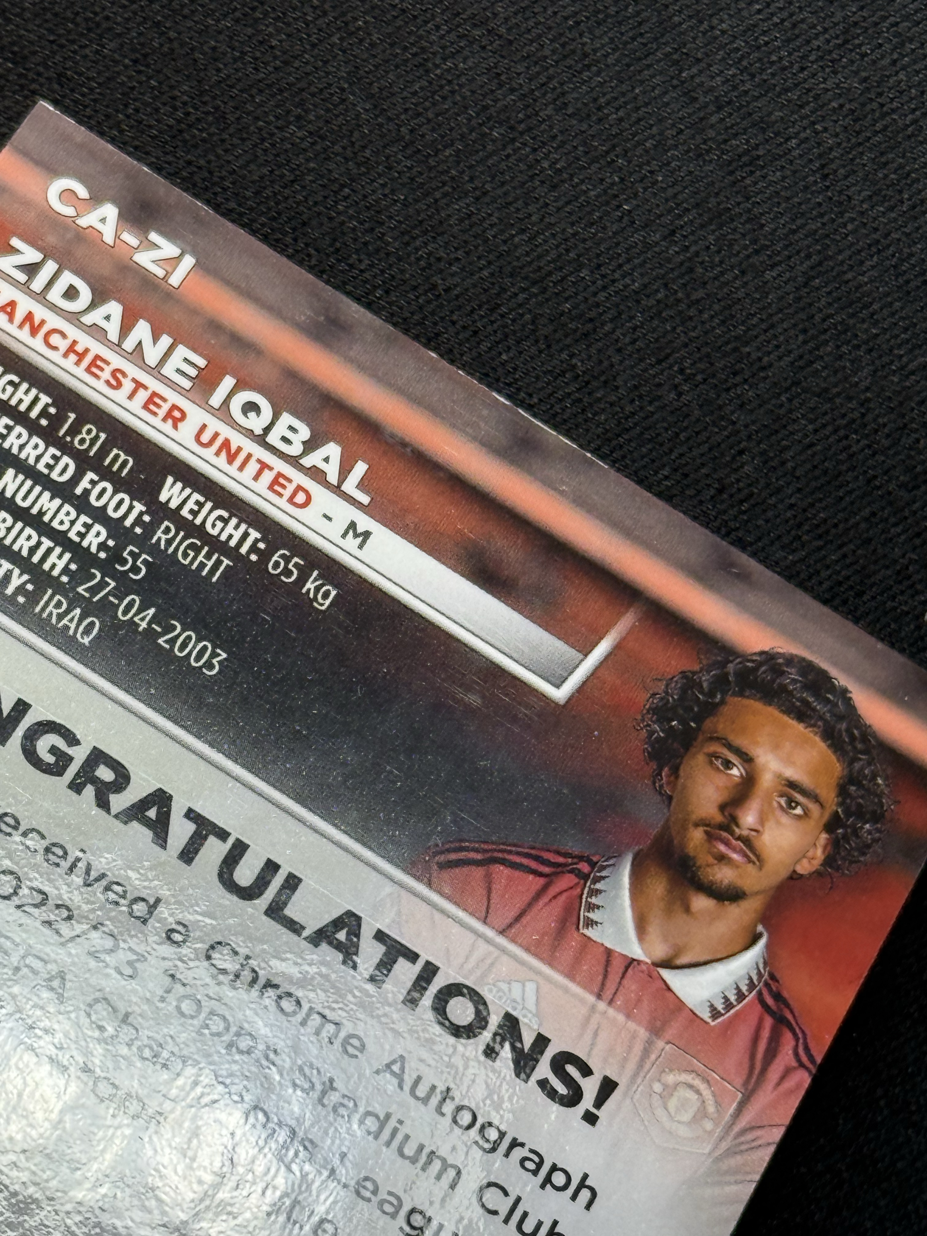 2022-23 Topps Stadium Club Chrome Zidane Iqbal 【小贝代拍】欧冠 竞技场 曼联 齐达内 伊克巴尔 银折 签字 瑕疵如图 拍前看描述 H MFC