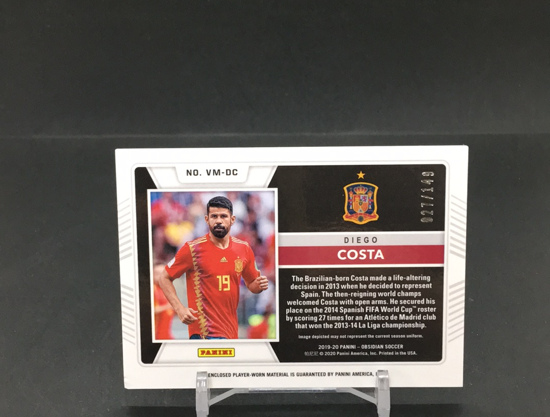 【DC拍卖】12.06 JTL PANINI OBSIDIAN 足球黑曜石系列 149编VOLCANIC MATERIAL大窗球衣卡 西班牙队名宿 迭戈 科斯塔