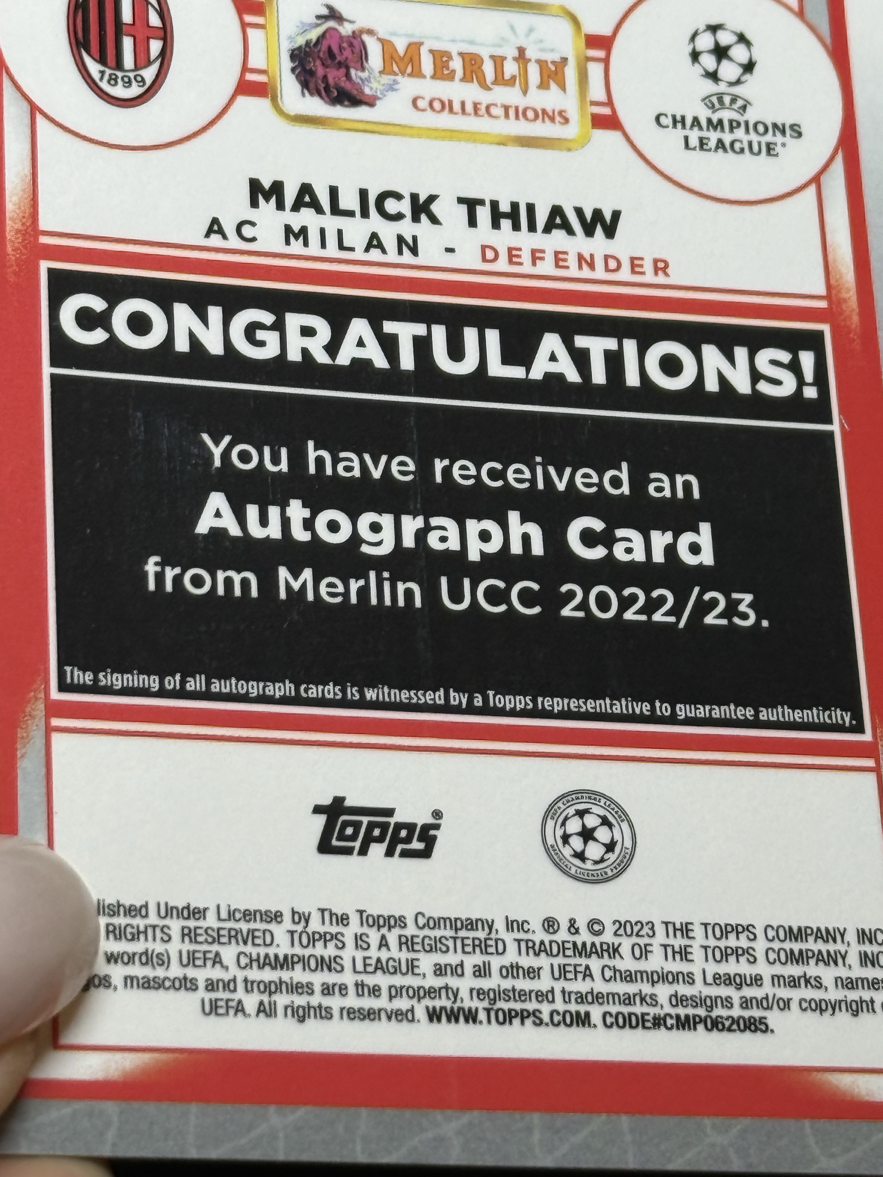2022-23 Topps Merlin Malick Thiaw 【小贝代拍】欧战 梅林 Ac米兰 马利克 佳夫 银折 签字 瑕疵如图 拍前看描述 H EW