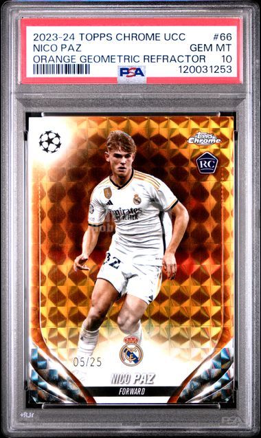 【GTP】2023-24 Topps Chrome UEFA Nico Paz 尼科帕斯 Orange Geometric Refractor /25 编号 PSA 10 GEM MINT POP 5 RC Rookie 新秀 稀有 皇