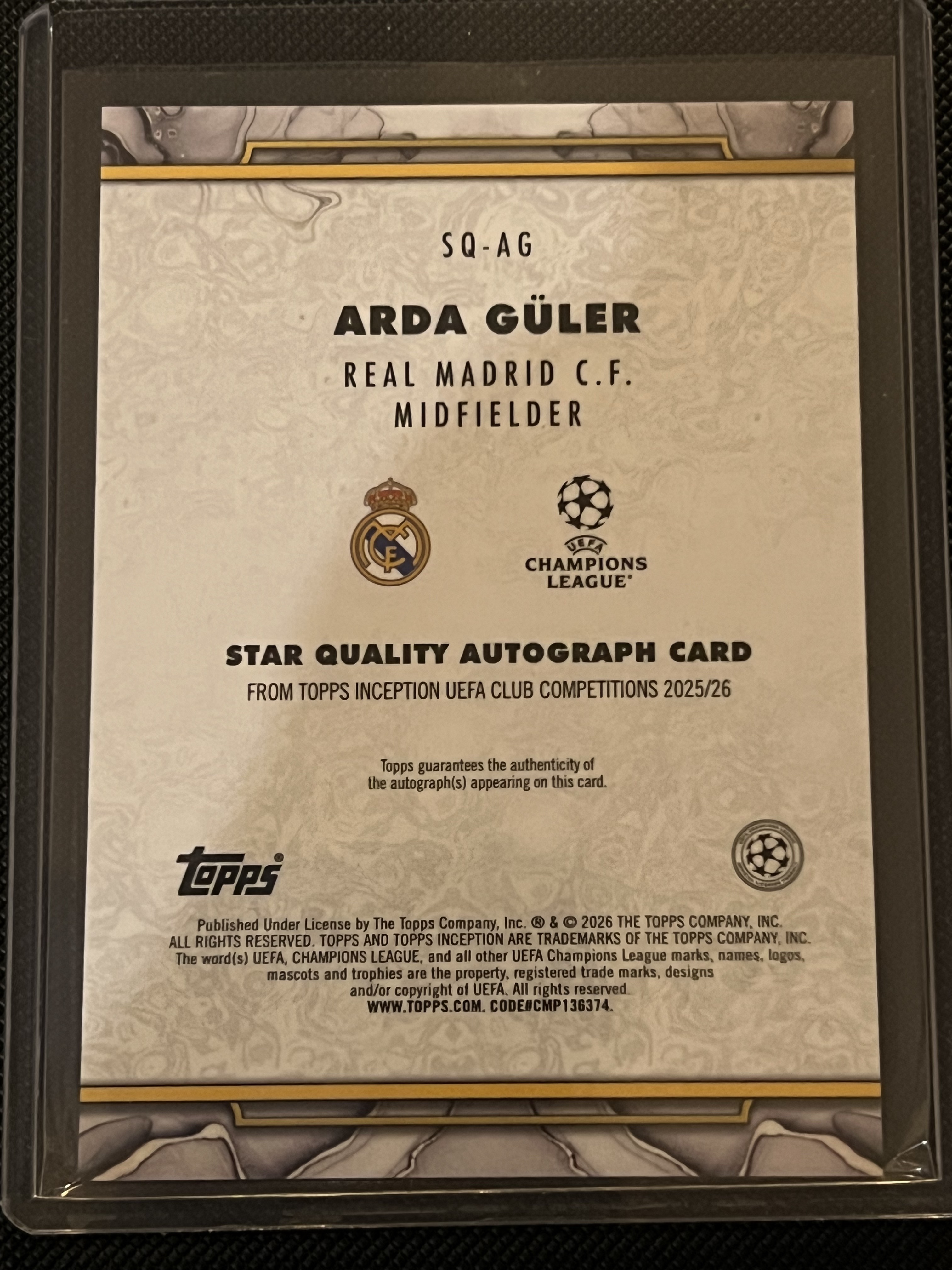 2026 Topps Inception Arda Guler #SQ-AG 皇家马德里 居莱尔 99编 绿平行 签字!!皇马主力 新赛季大爆发球员!!凑套必备!!