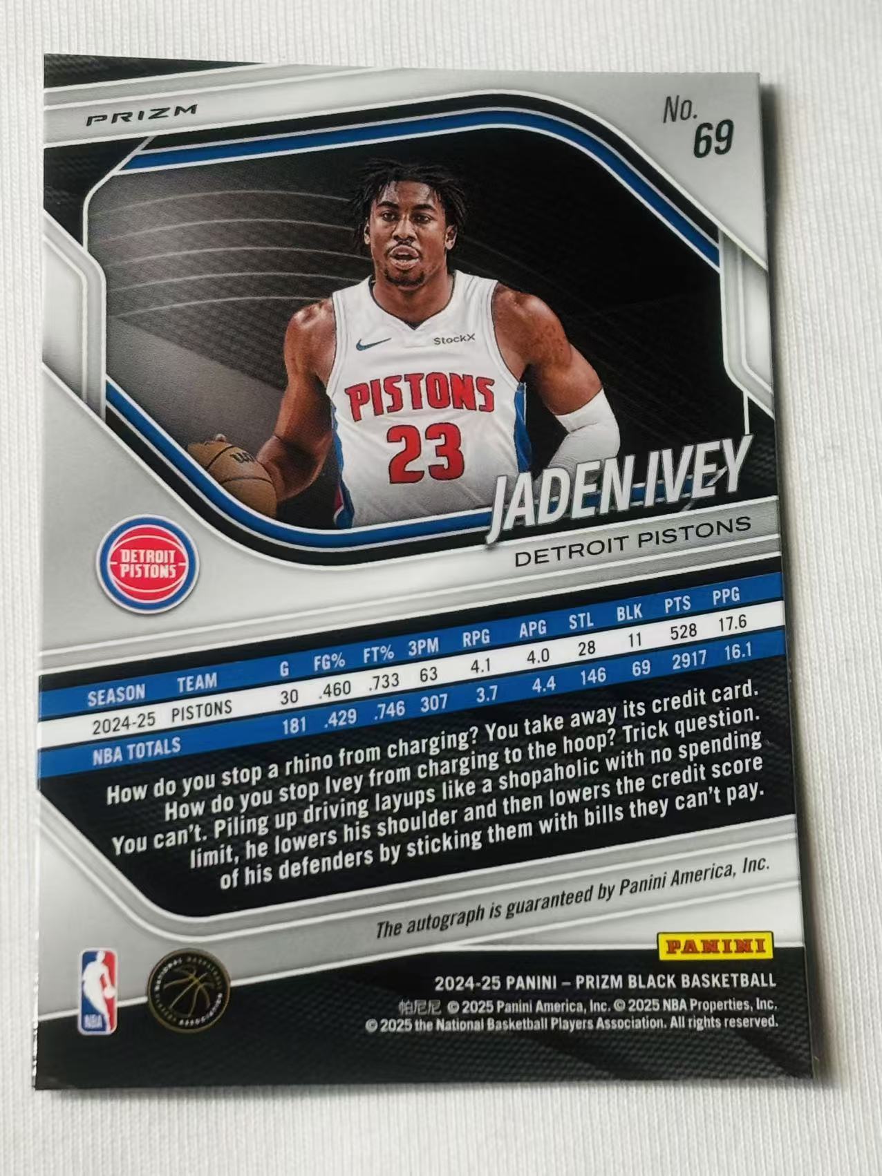 2024-25 Panini Prizm Jaden Ivey pz black 活塞 杰登 艾维 银折 签字 不累计