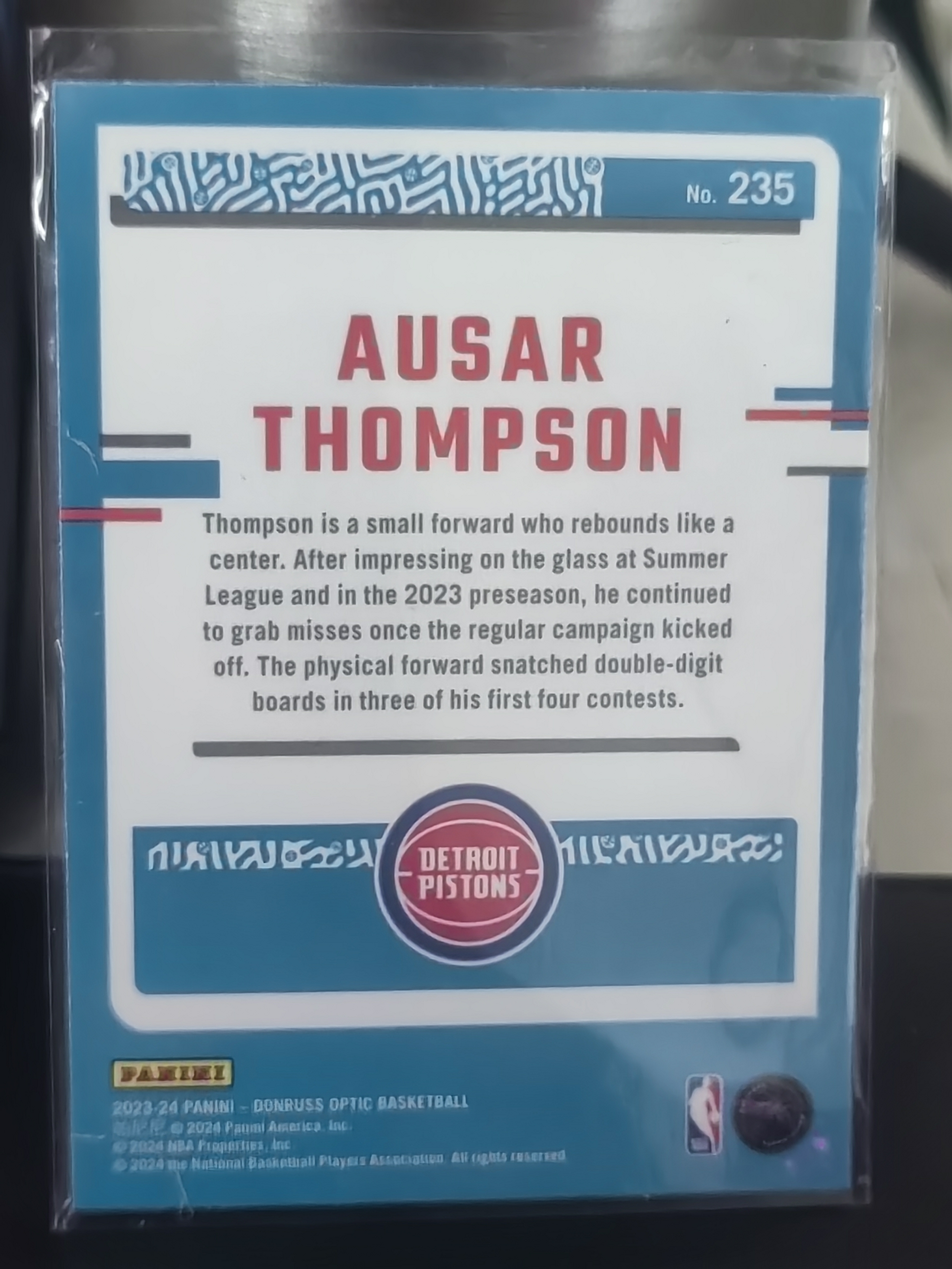 2023-24 Panini Donruss Optic Ausar Thompson RC OP 新秀 奥萨尔 汤普森 活塞 扣篮 篮 白边白角 不保卡品 卡品如图