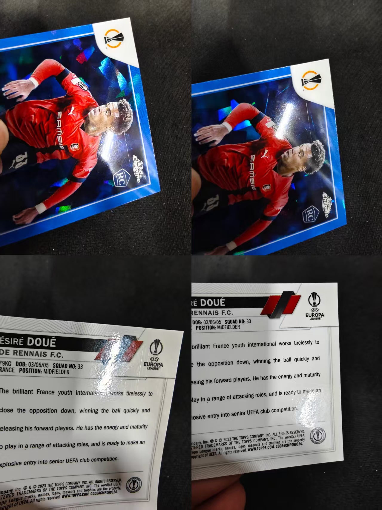 【可合并,不累计】2023 Topps Chrome Desire Doue RC 新秀 欧冠 蓝宝石 雷恩 德希雷杜埃 杜艾 蓝碎冰折 瑕疵如图