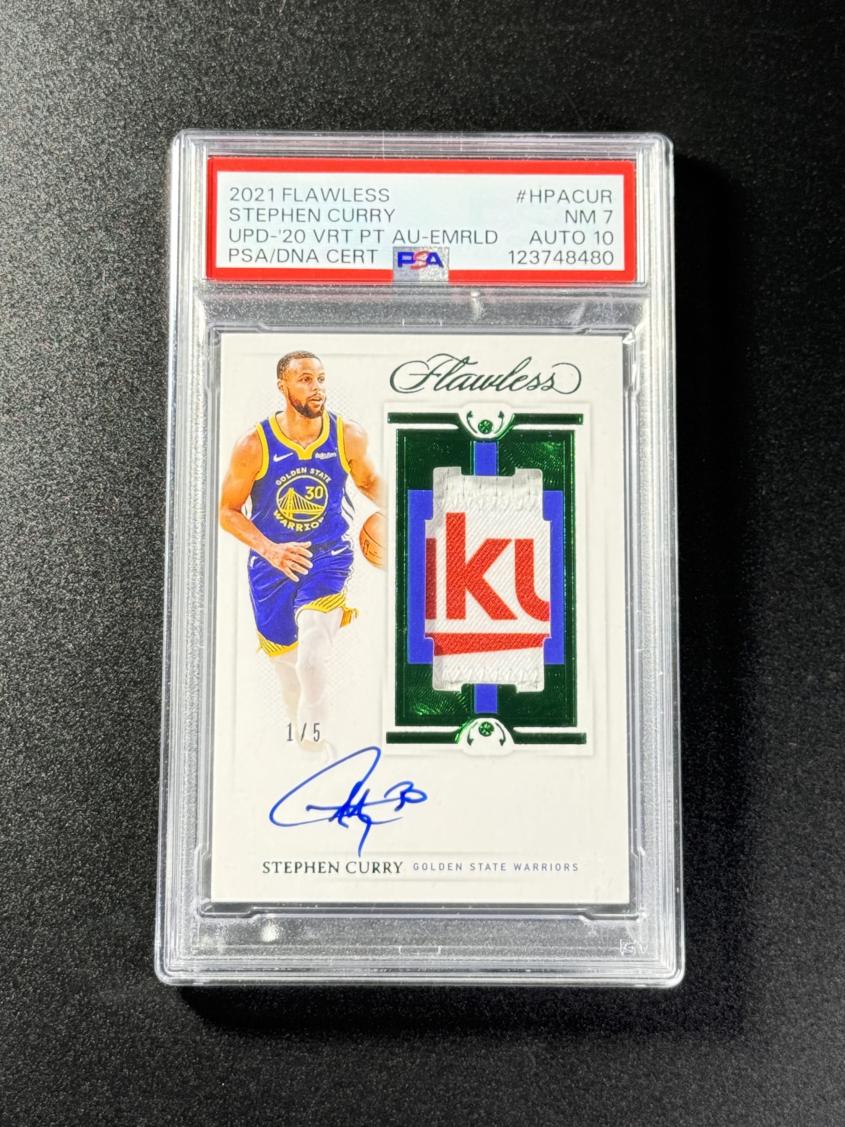【喷子拍卖】2020-21 Flawless Stephen Curry 金州勇士 斯蒂芬 库里 patch 签字 5编 绿版 首编 最有价VPA 卡签 切赞助商logo GU落场球衣 大hit PSA7/10 POP2 送订制壳 小E