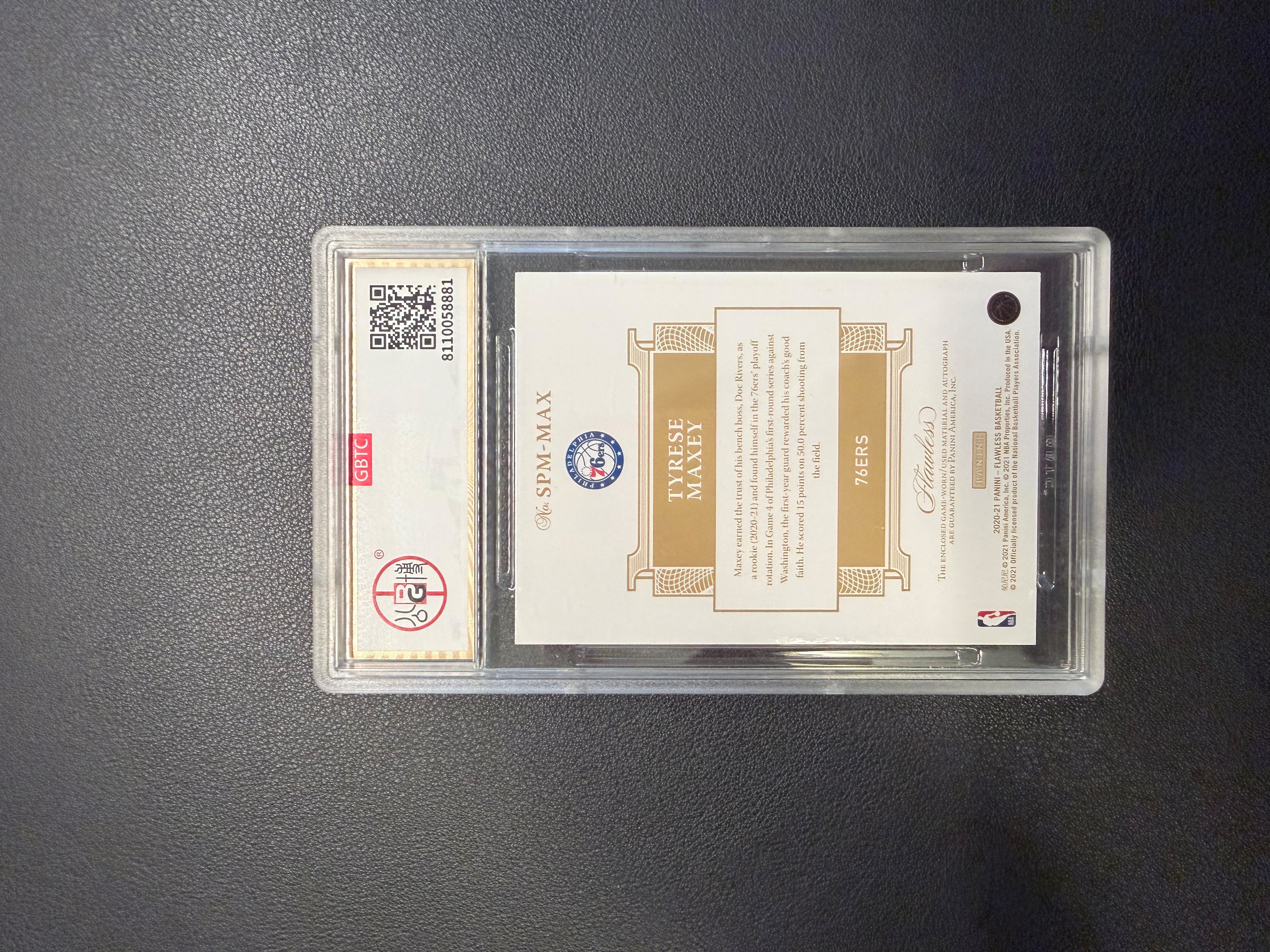 2020 Panini Flawless Tyrese Maxey RC 马克西 手提 新秀RPA GU落场款球衣 25编 竖版SPA有价 卡签 签字 76核心 新赛季大爆发 未来超巨 公博评级