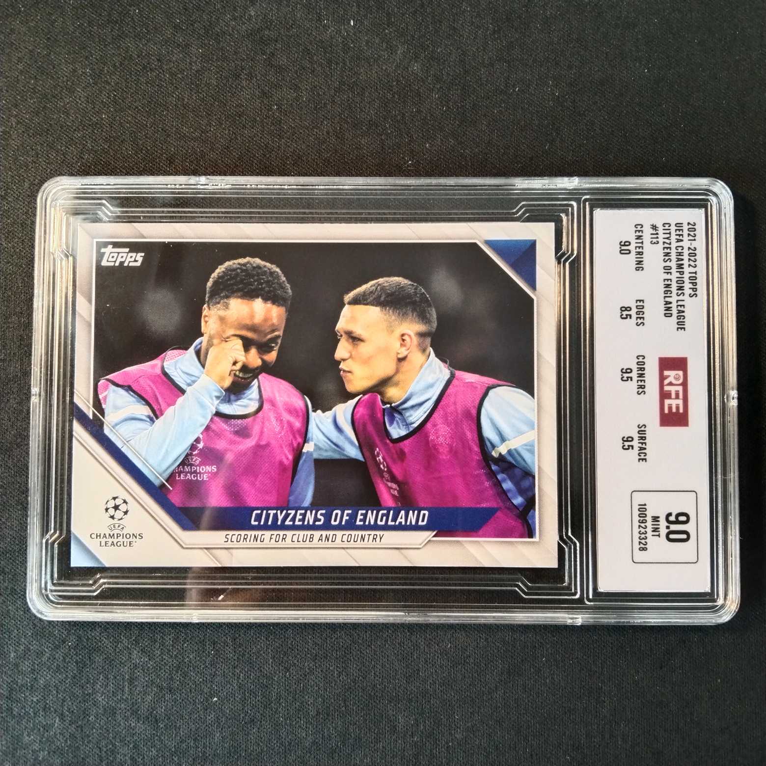 2021-22 Topps uefa champions league 斯特林 曼城/菲尔福登 双人特卡 评级卡 实卡精美超级稀有 错过后悔 投资收藏必备（卡品如图，请看清再拍！)【蓝色星球】