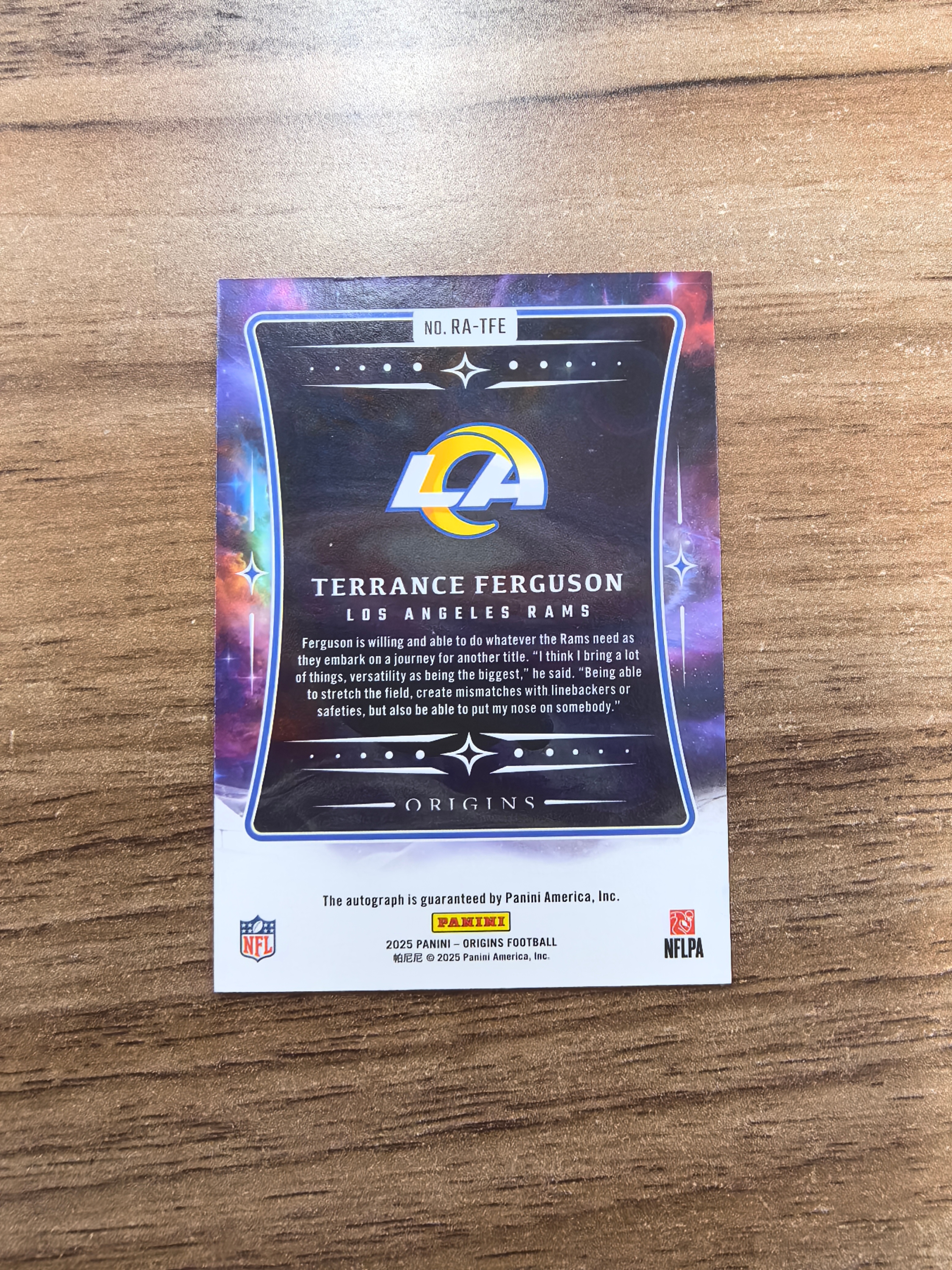 2025 Panini Origins TERRANCE FERGUSON 起源 橄榄球 公羊队 特伦斯弗格森 新秀 签字 卡签 实卡精美 卡品如图 收藏必入 流浪2