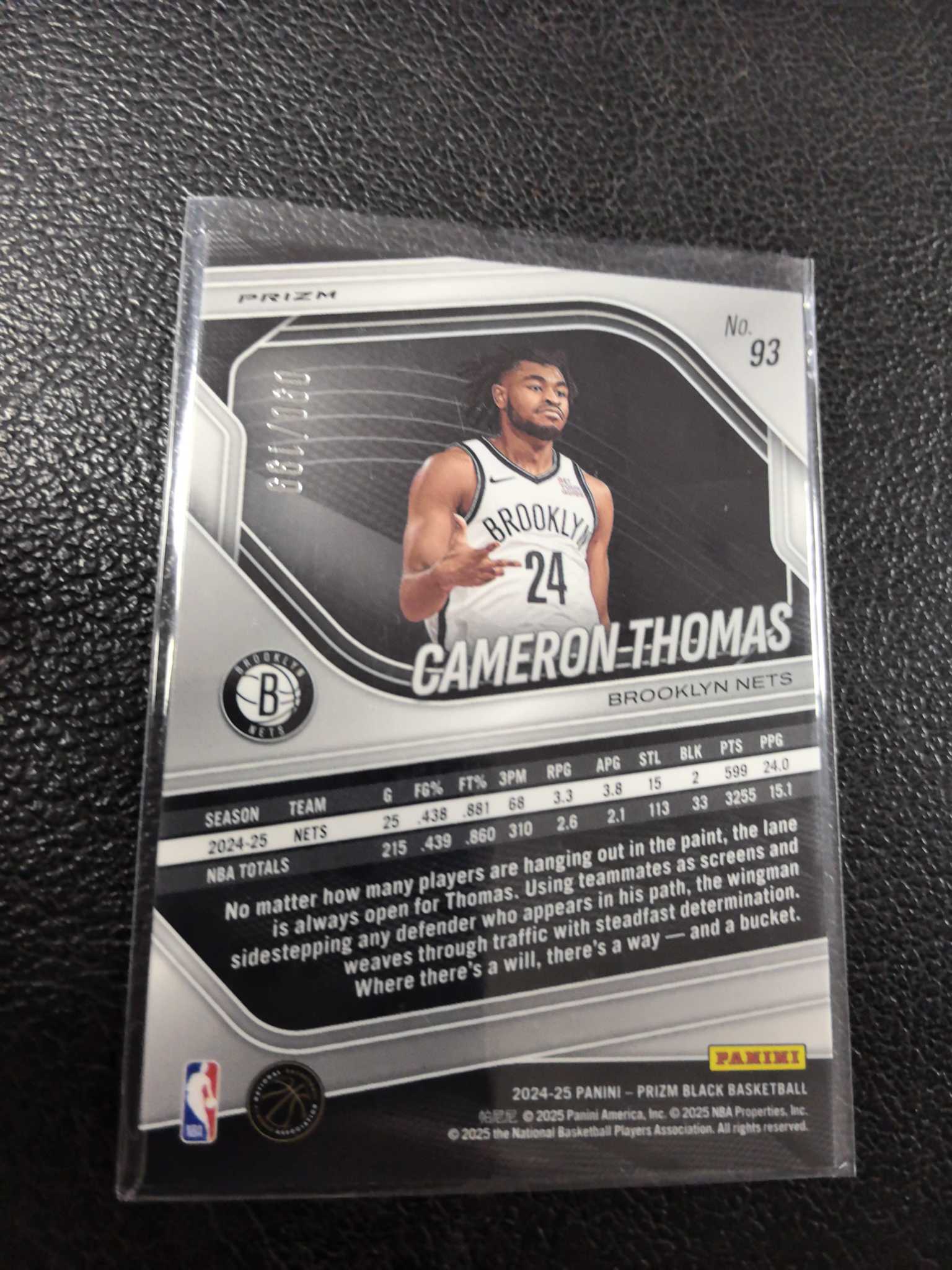 2024-25 卡梅隆 托马斯 小火车 199编 蓝折 篮网 prizm 12-6