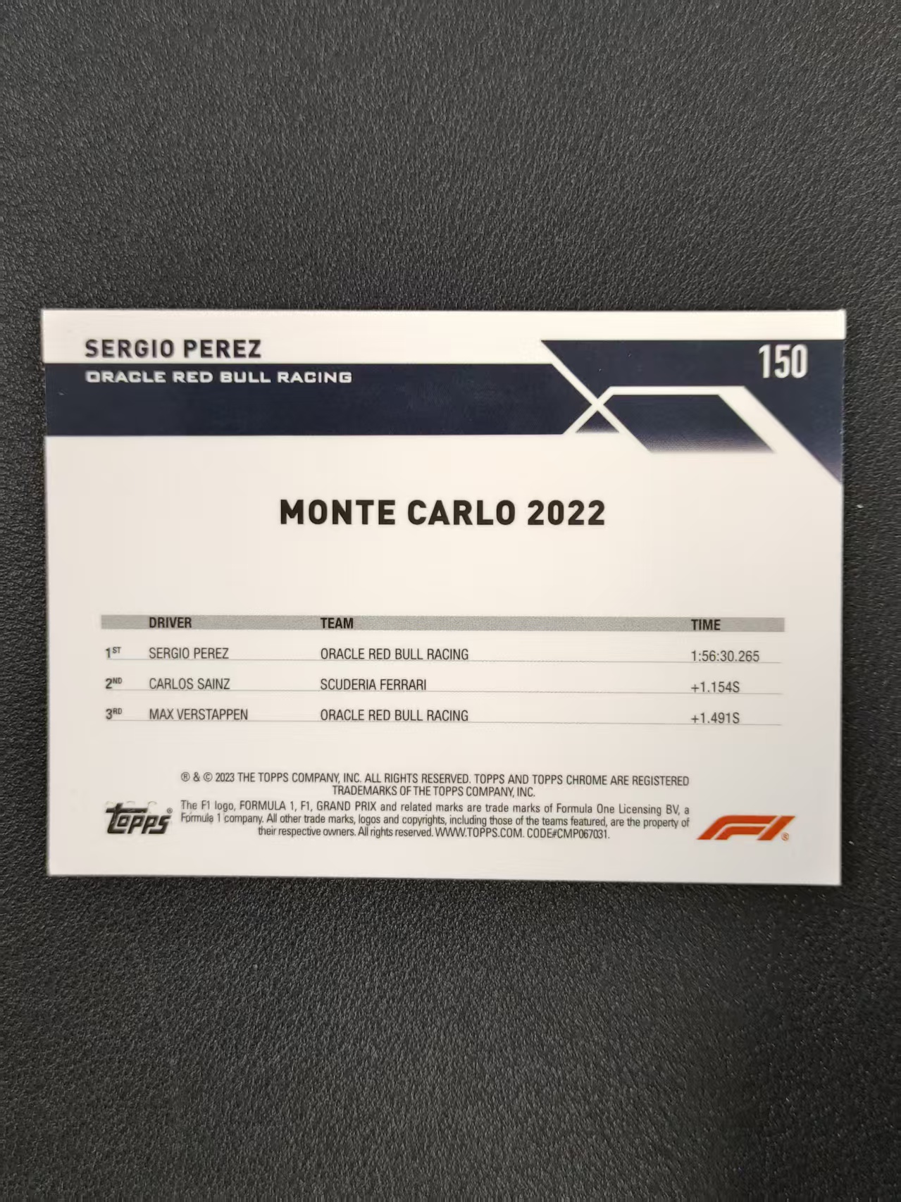 2023 Topps Chrome Sergio Perez F1 佩雷斯 粉熔岩 166/250编 收藏必备 卡品如图 CH