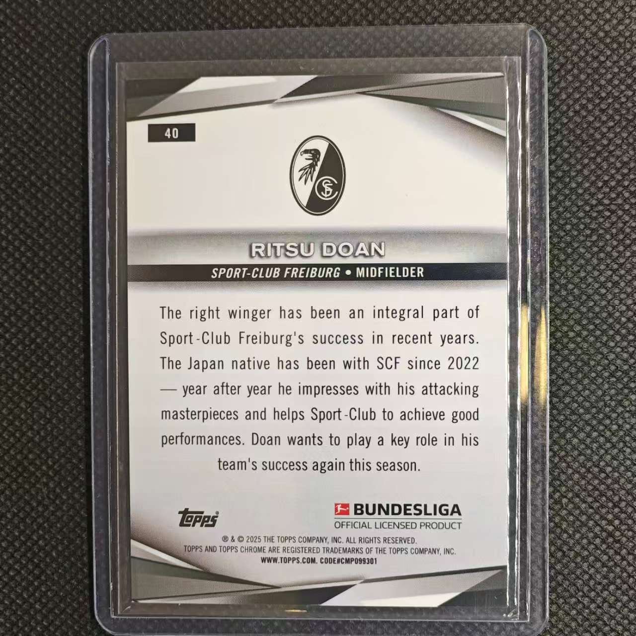 2025 Topps Chrome Ritsu Doan 团长#40甲 弗赖堡 堂安律 250/250编 尾编 绿熔岩折 不保卡品细节如图