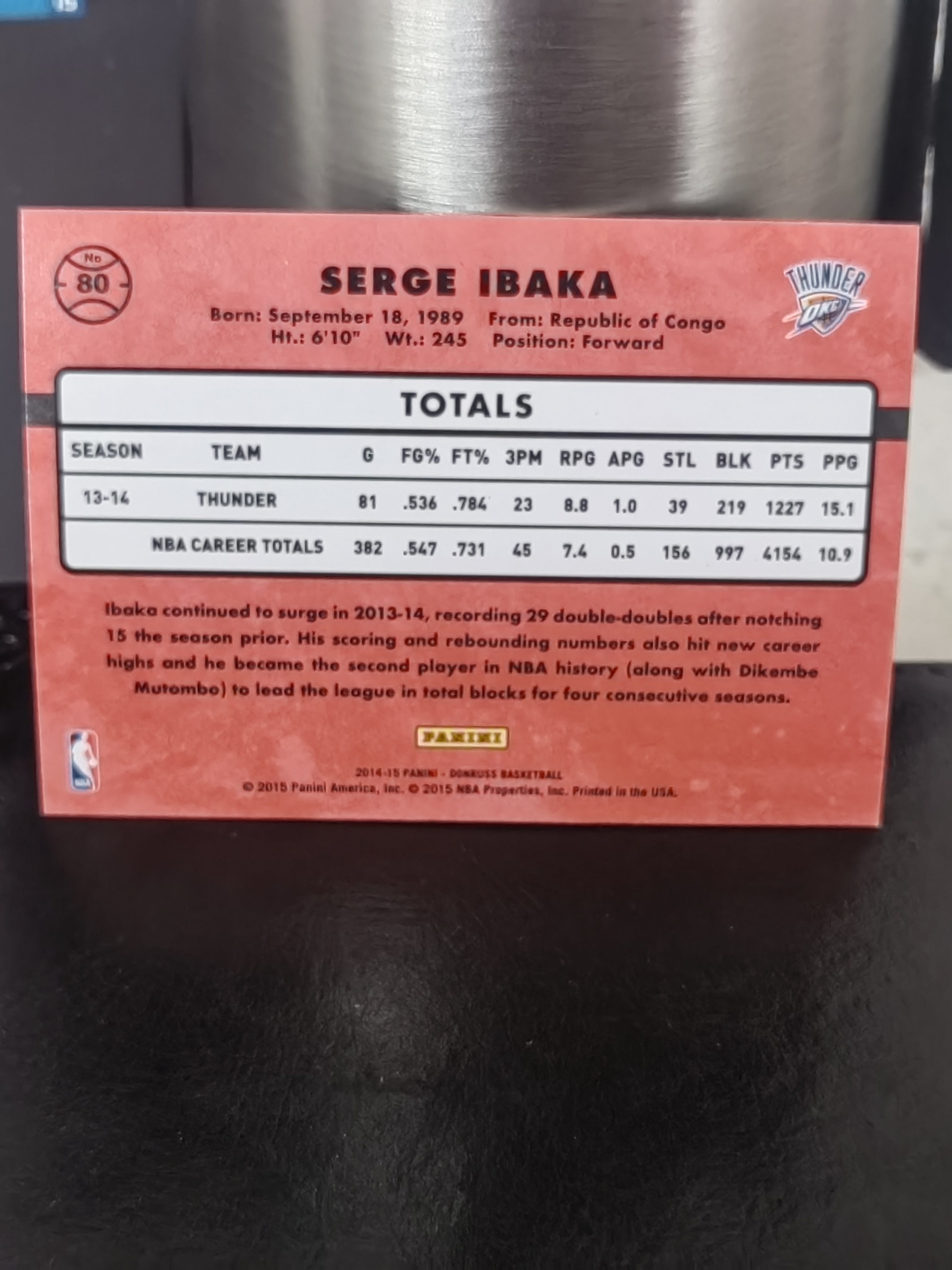 2014-15 Panini Donruss Serge Ibaka 杜蕾斯 波纹折 赛尔吉伊巴卡 雷霆 篮 白边白角 不保卡品 卡品如图