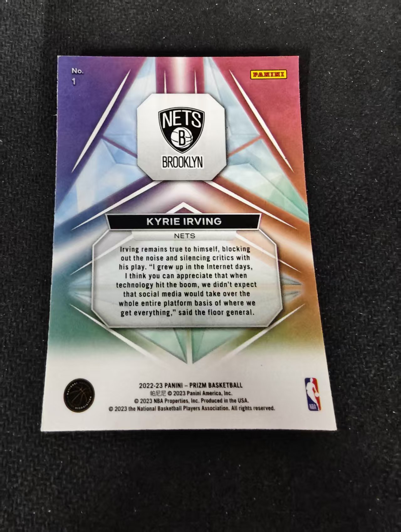 【可合并,不累计】2022-23 Panini Prizm Kyrie Irving PZ 凯里 欧文 篮网 棱镜特卡 PZ 不保卡品 介意勿拍 #1