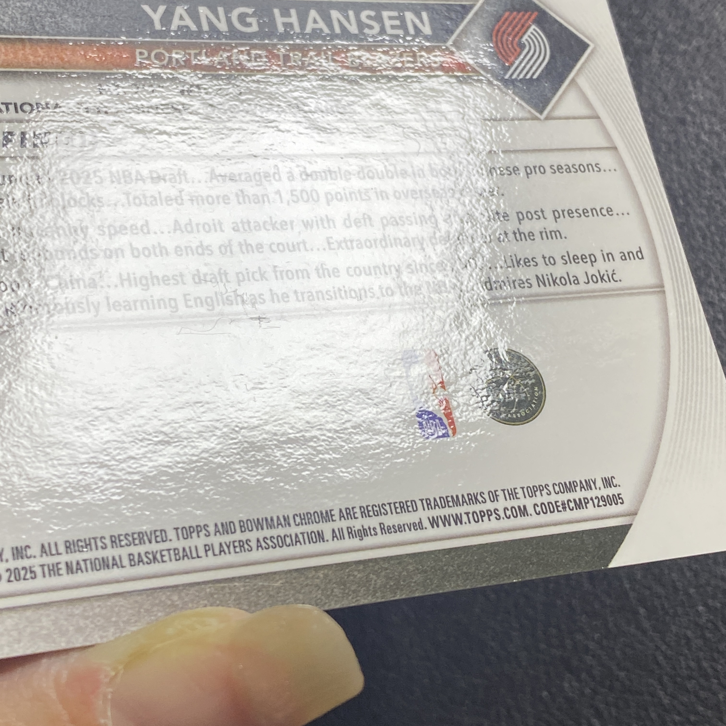 【伦子】2026 TOPPS CHROME BOWMAN RC 新秀 开拓者 杨瀚森 23/25编 爬虫折射 正base 瑕疵见图 SAMM-03