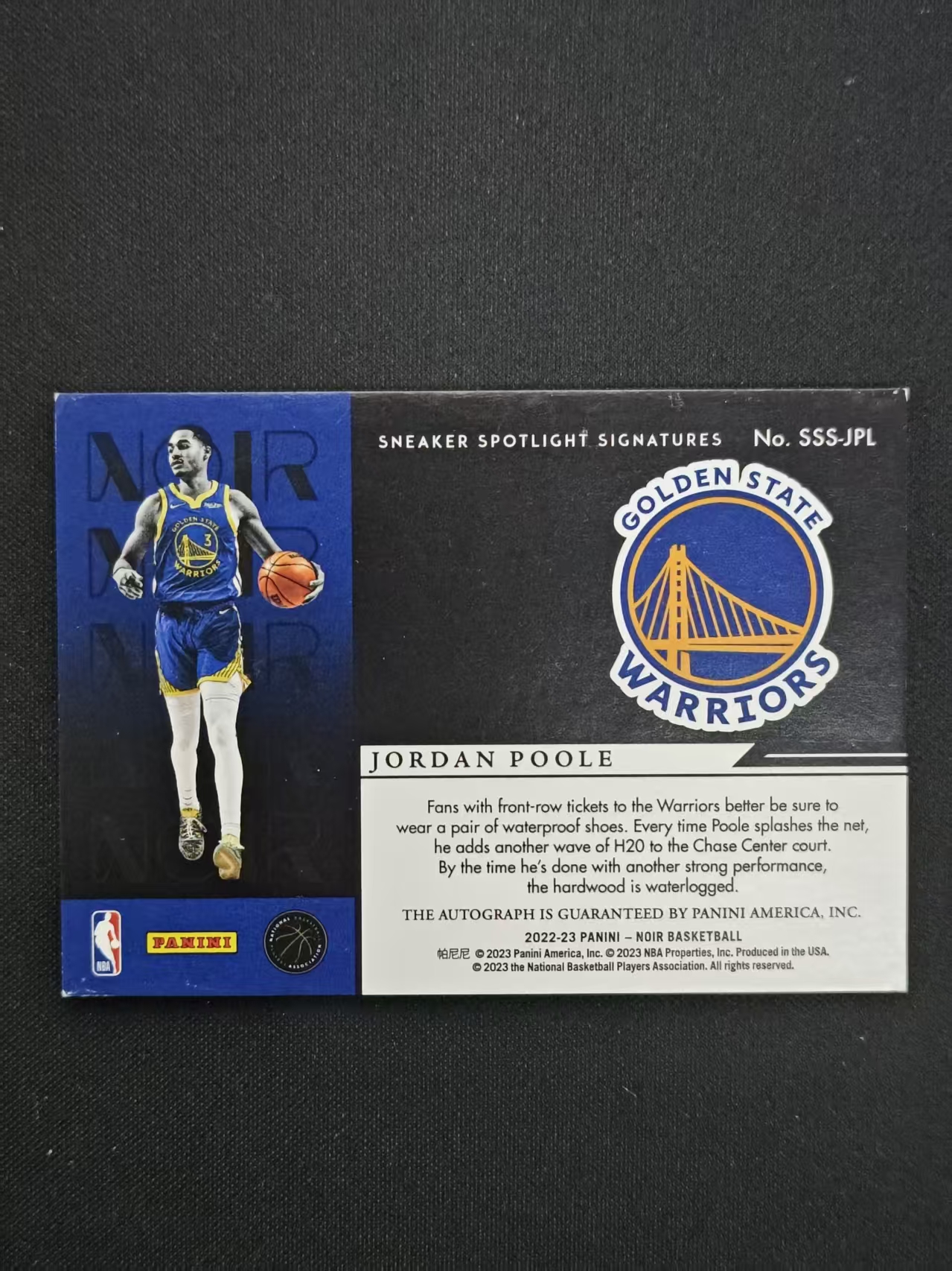 2022-23 Panini Noir Jordan Poole 【肥猫代卖】诺尔 勇士 乔丹普尔 签字 卡签 镜面 鞋灯签 球鞋聚光灯 99编 收藏必备 /张