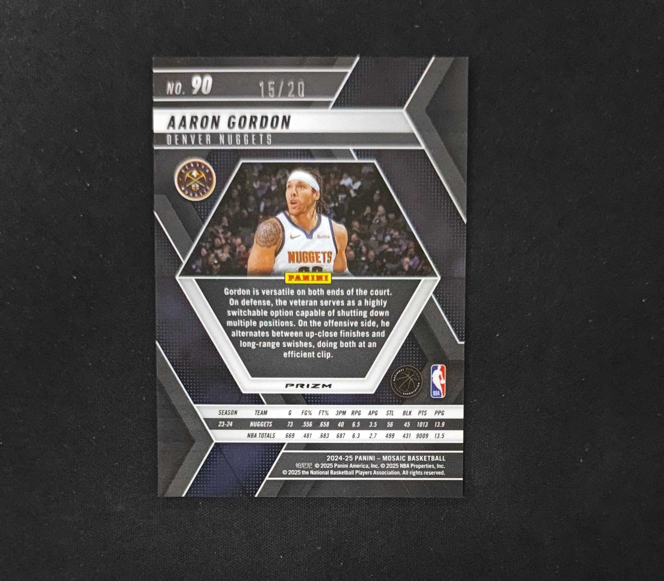 2024-25 Panini Mosaic Aaron Gordon 【SC拍卖】马赛克 掘金 戈登 15/20编 粉泡泡 瑕疵如图 收藏必备(小骆)