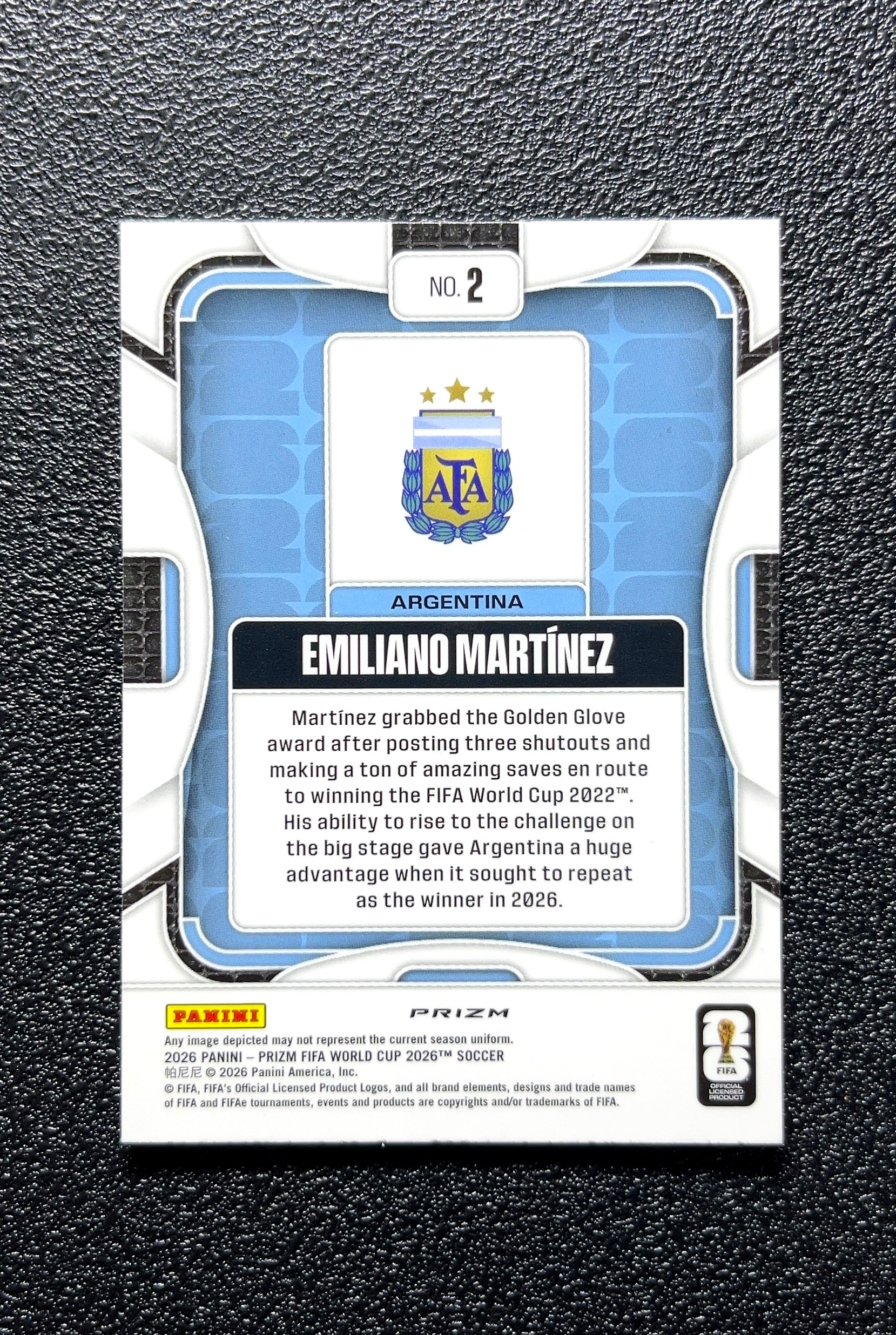 【小白1%代卖】2026 Panini Prizm Emiliano Martínez 埃米利亚诺·马丁内斯 卡品如图 高价值 #2 Argentina 阿根廷 0809