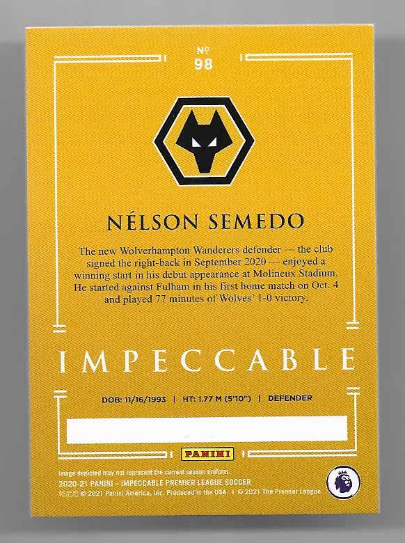 2020-21 Panini Impeccable Nelson Semedo (鸿英收藏社)2020-21 Panini 英超 小真金 狼队 塞梅多 35编 球星卡 27/35