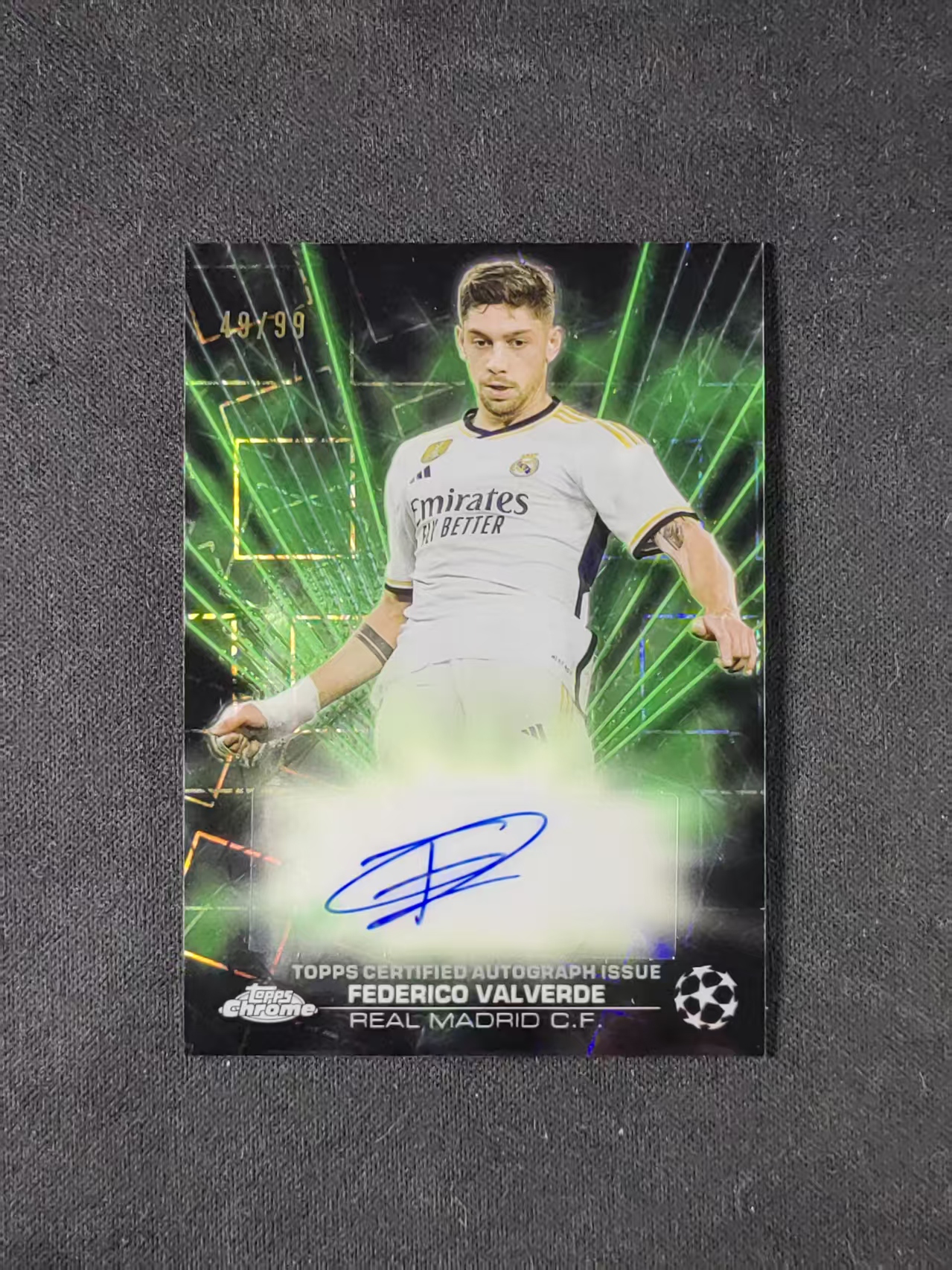 2024 Topps Chrome Federico Valverde 【林林拍卖鬼叻】tc系列 欧冠 西甲 皇家马德里 皇马 巴尔韦德 巴尔维德 49/99编 绿折 黑镭射签 签字 瑕疵见图