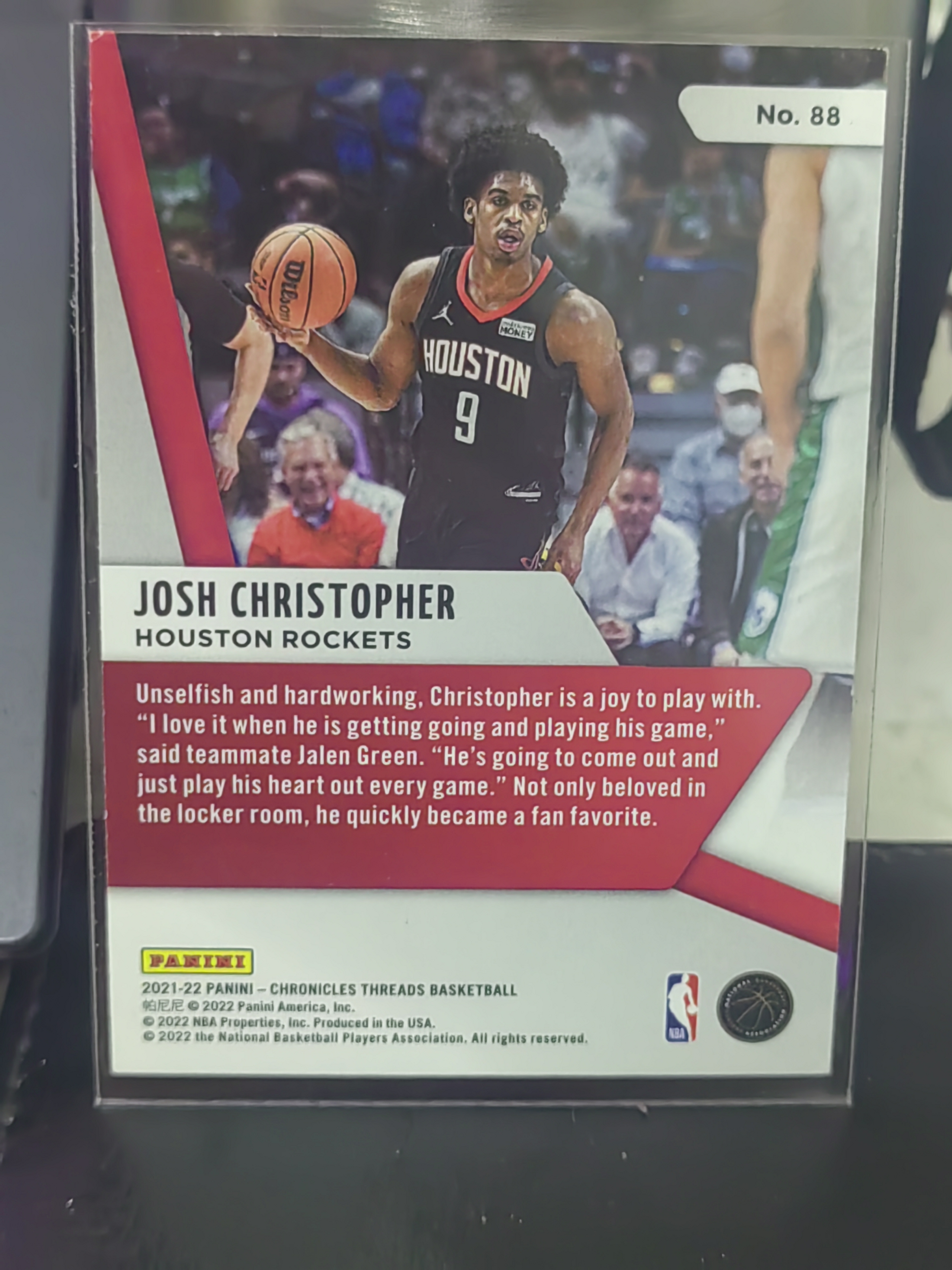 2021-22 Panini Threads Josh Christopher RC 小背心 新秀 约什克里斯托弗篮 火箭 白边白角 不保卡品 卡品如图