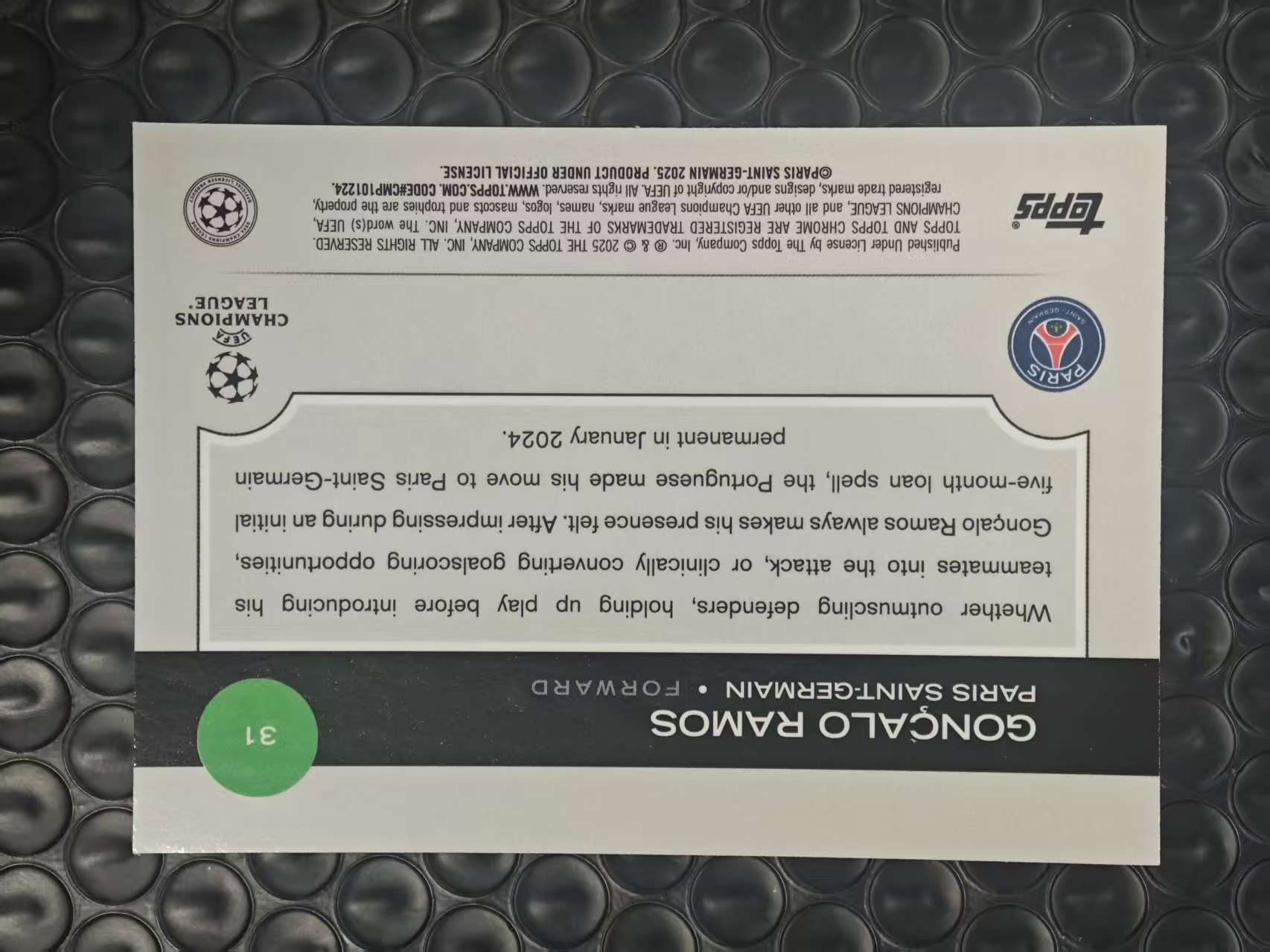 2025 Topps Chrome Goncalo Ramos 欧冠TC 大巴黎 巴黎圣日耳曼 葡萄牙 贡萨洛 拉莫斯 174/299编 紫折 折射 卡品如图【原地起飞卡社】MVP11.11