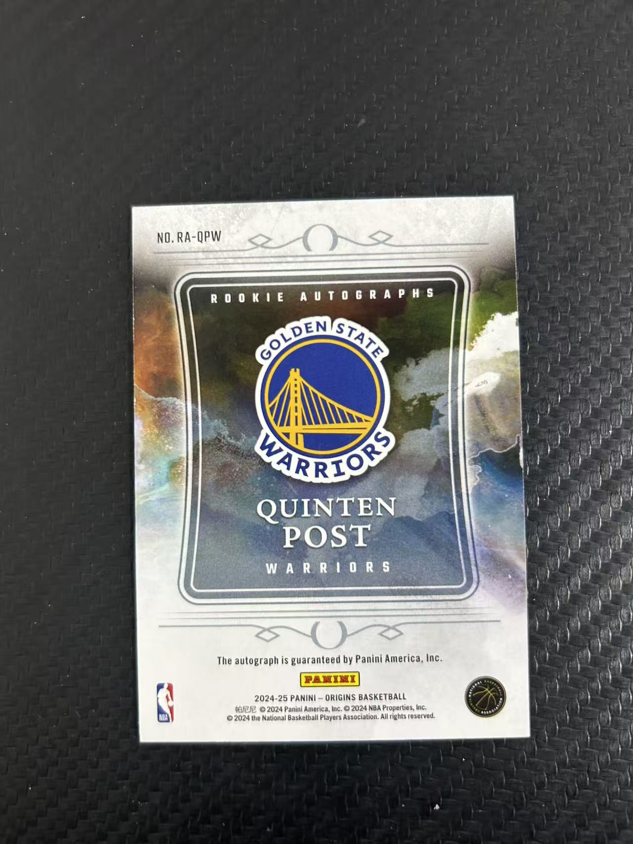 2024-25 Panini Origins Quinten Post RC #RA-QPW【灯灯拍卡】 新秀年 RC 勇士 昆腾波斯特 起源 签字 卡签 rookie 未来可期 收藏必备【雪茄】