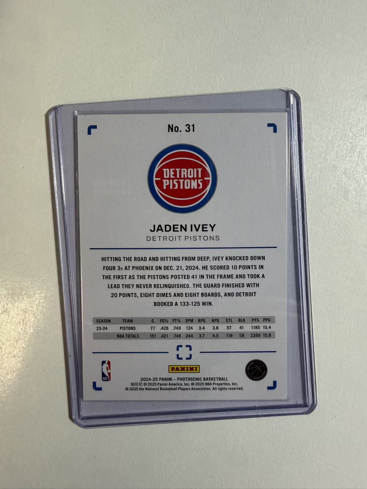 2024-25 Panini Photogenic Jaden Ivey 上镜 活塞 杰登 艾维 折射 99编 卡品如图 不保卡品 介意勿拍