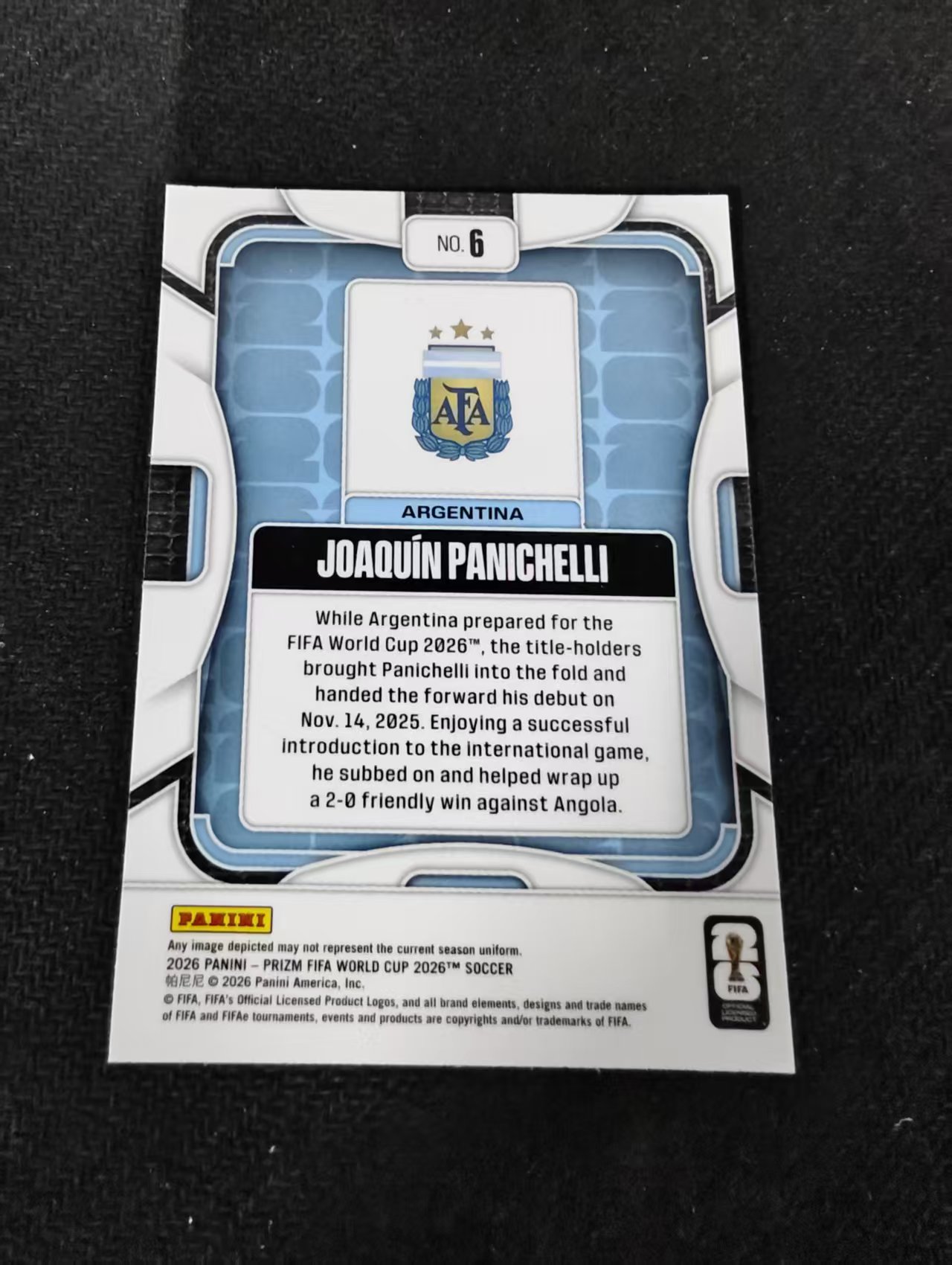 2026 Panini World Cup Prizm Joaquin Panichelli 华金 帕尼切利 阿根廷 新秀 RC PZ世界杯 划痕 边角瑕疵#6