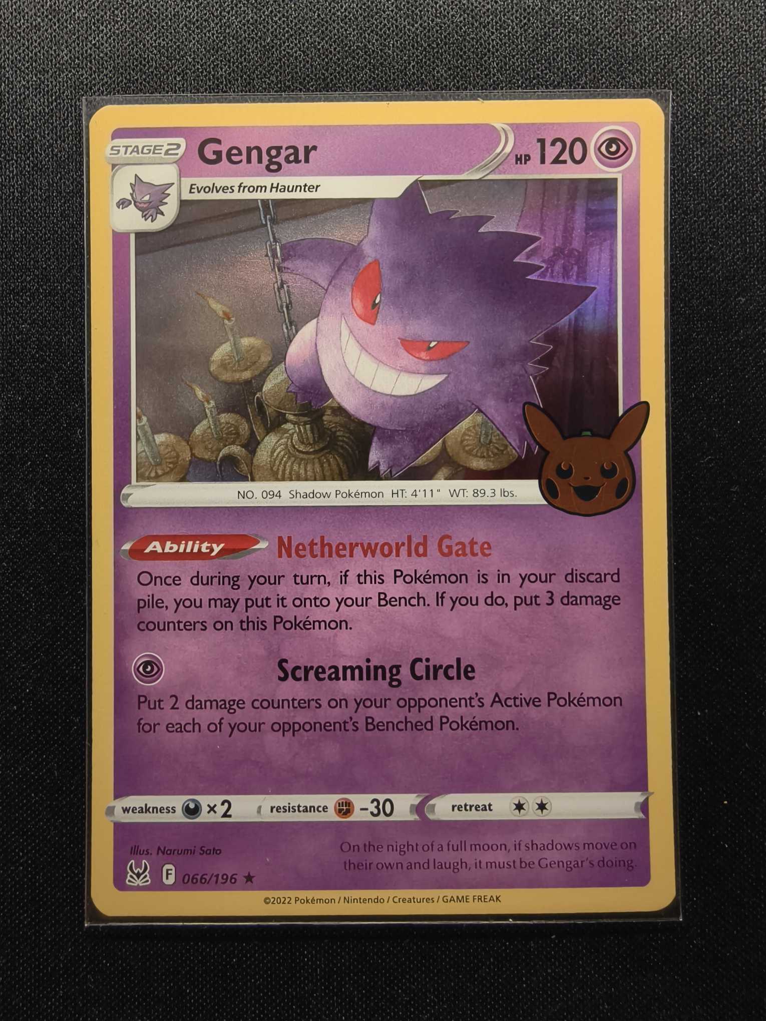 2022 Pokemon TCG en 美版 PTCG 宝可梦 en 美版 Gengar 耿鬼 066/196 一星 万圣节 闪卡 人生得E