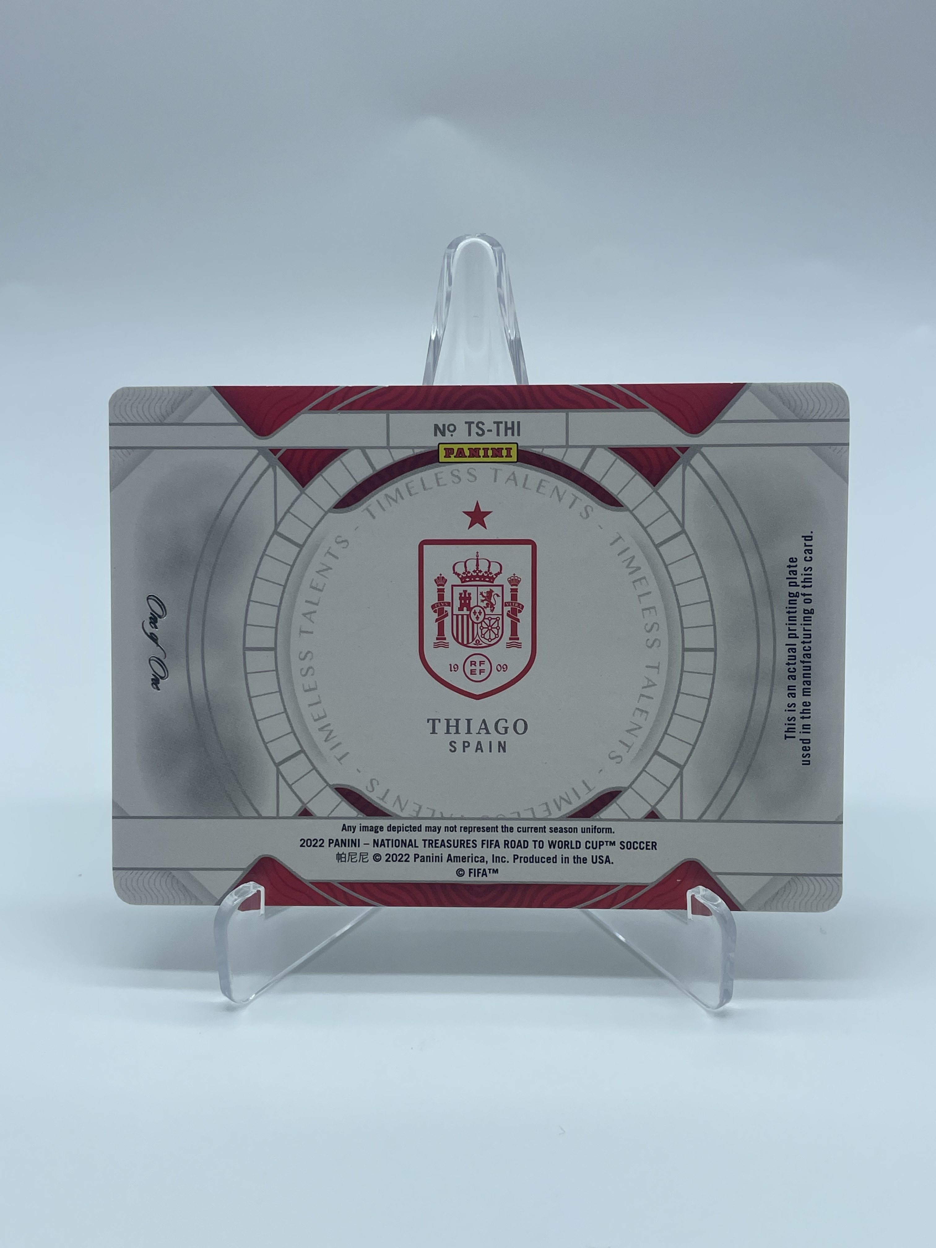 2022 Panini National Treasures Thiago【Simple】世界杯之路 国宝 西班牙 蒂亚戈 阿尔坎塔拉 1/1编 印刷模板 卡品如图 专收必备