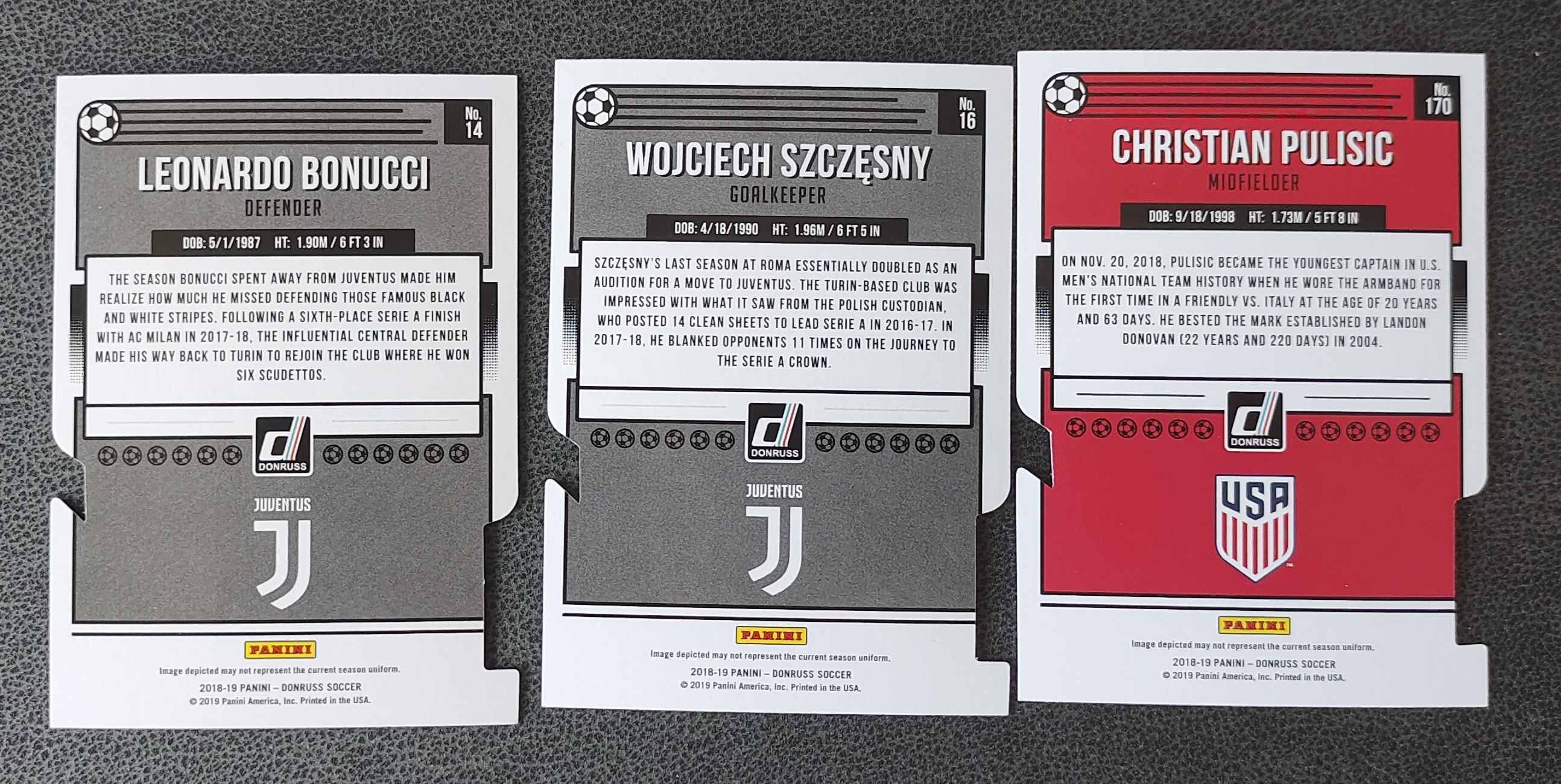 2018-19 panini donruss 杜蕾斯 尤文图斯 沃伊切赫 什琴斯尼 博努奇 美国 切尔西 普利西奇 三张打包 凑套必备 都是100编