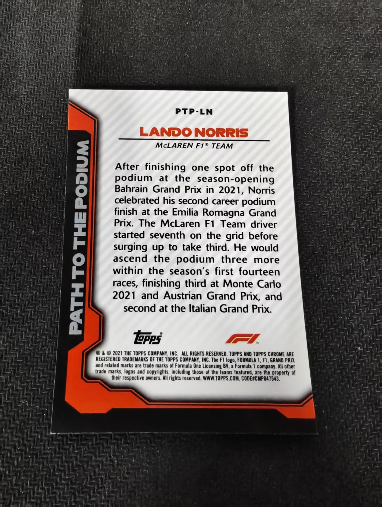 2021 TOPPS F1 CHROME LANDO NORRIS F1 赛车 迈凯伦车队 兰多诺里斯 银折 the podium特卡 边角瑕疵 #LN