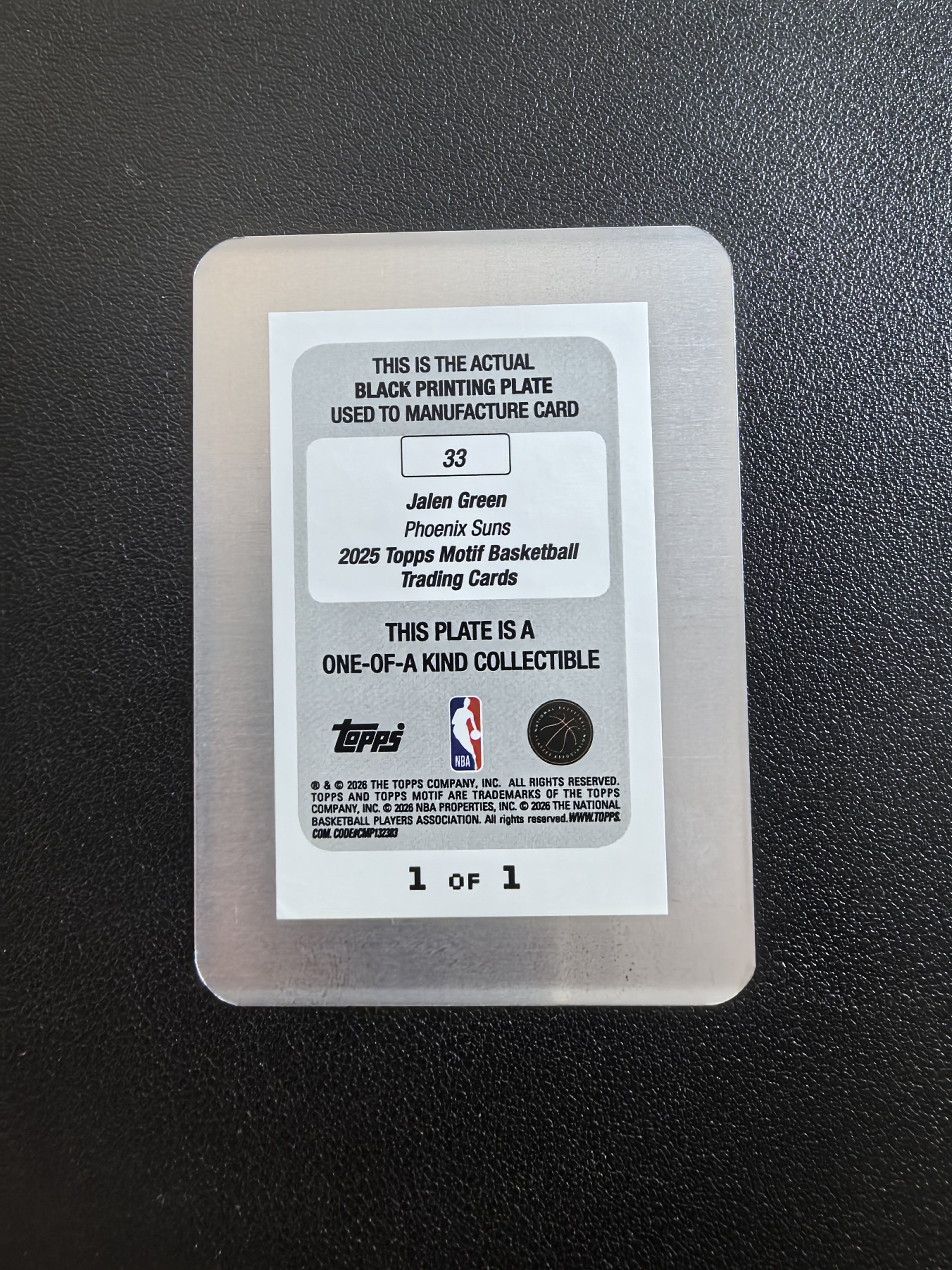 2025‑26 Topps Motif Jalen Green 菲尼克斯太阳 杰伦・格林 base 印刷模板 金属板 特卡 1/1 1of1 微瑕 实卡精美 卡品如图 胡总