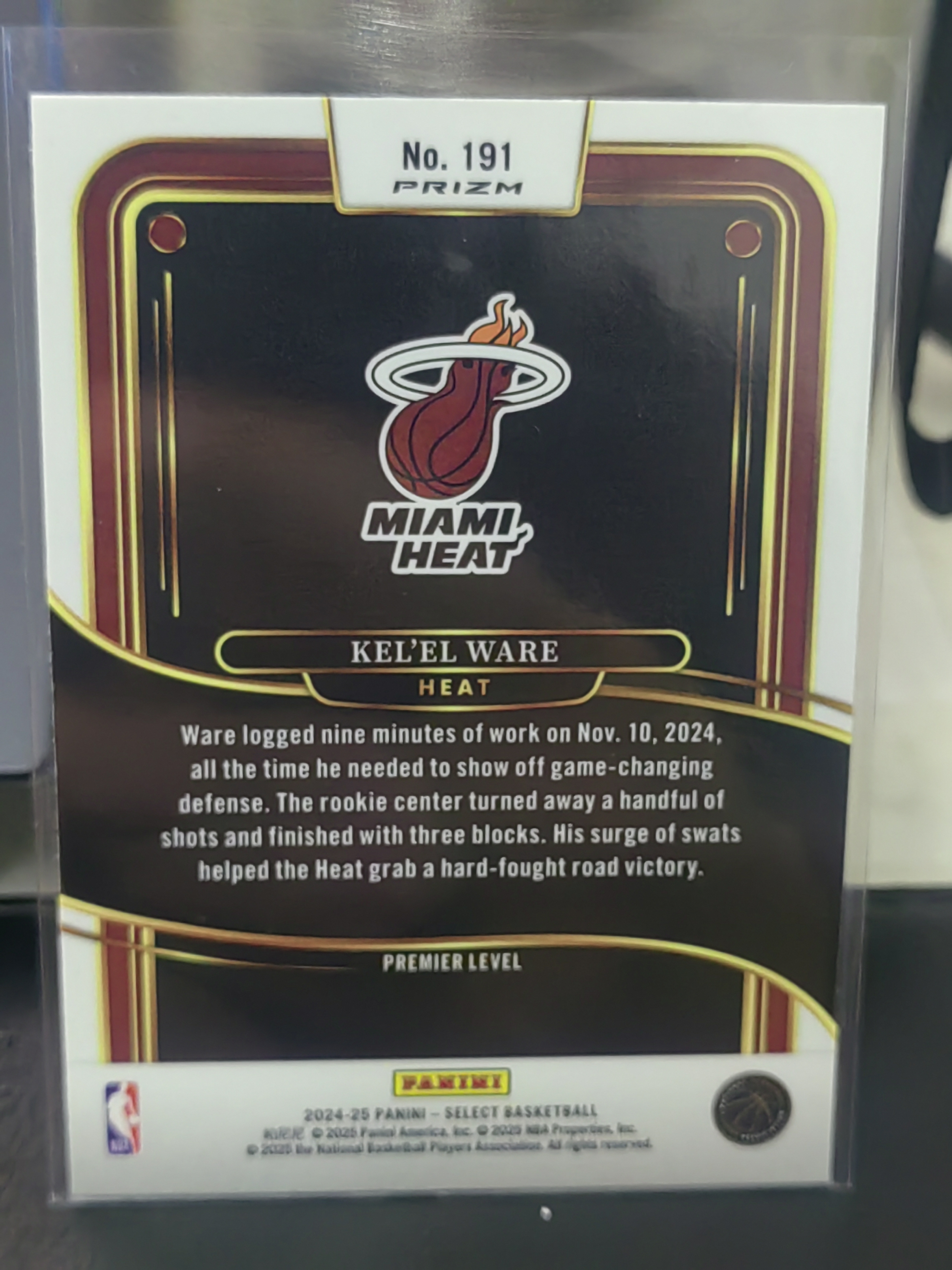 2024-25 Panini Select Kel'el Ware RC Select 新秀 银折 克莱尔 韦尔 凯莱尔 韦尔 热火 篮 白边白角 不保卡品 卡品如图