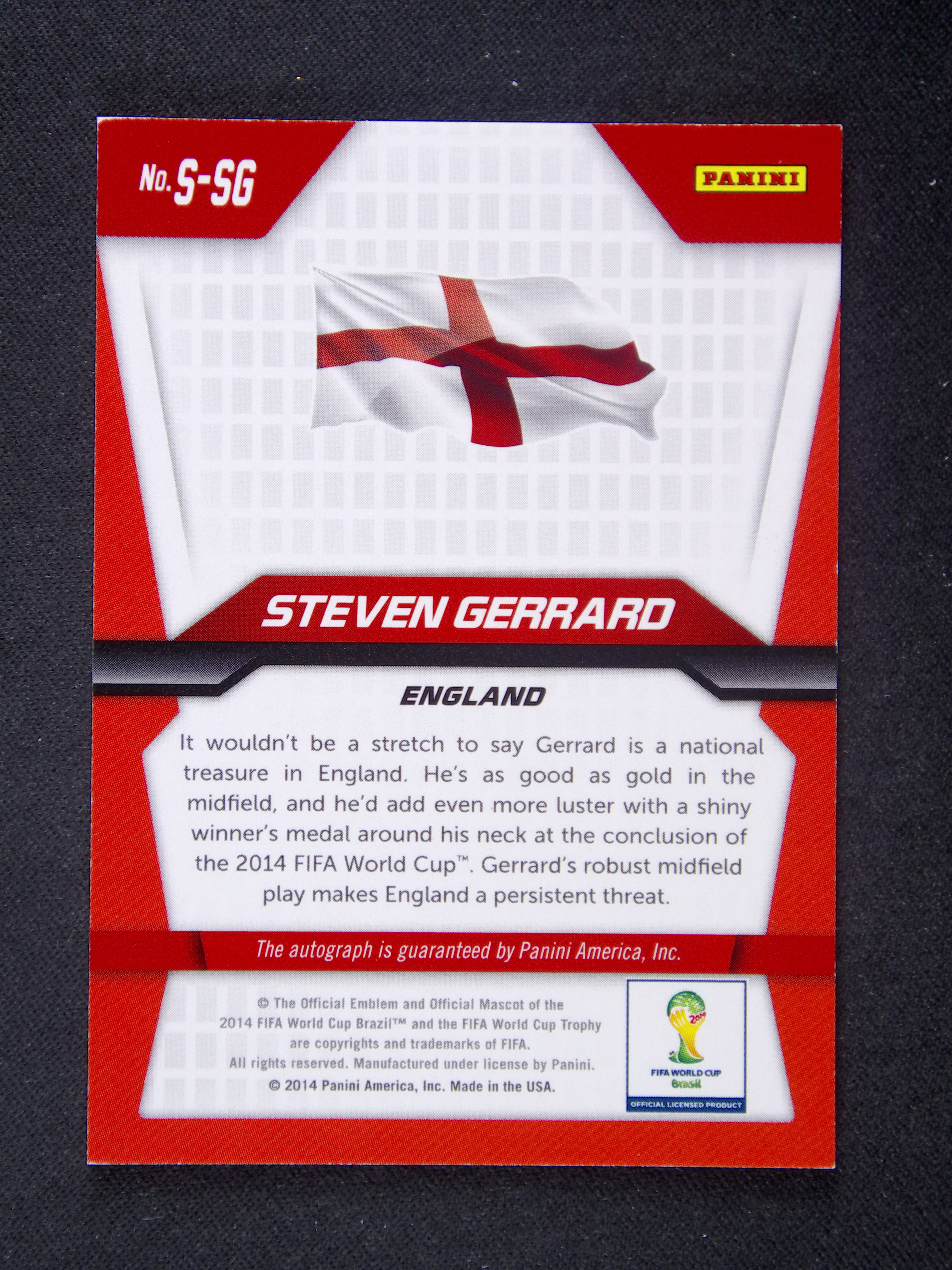 Steven Gerrard 杰拉德 2014 Panini World Cup Prizm 元年 巴西世界杯 签字 签名 英格兰 利物浦 传奇 名宿 OW24_0317_0149