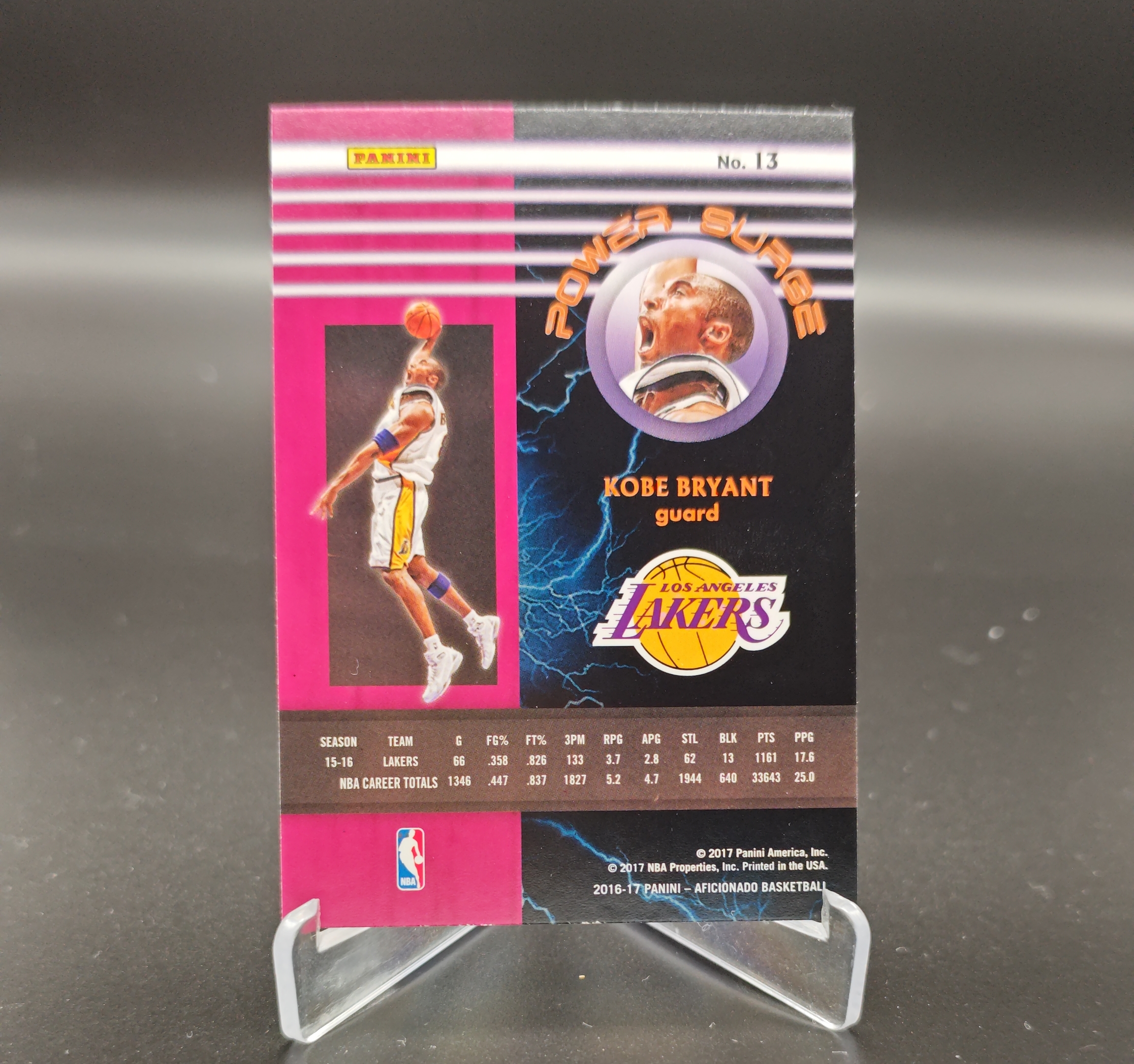 2016-17 Panini Aficionado Kobe Bryant #13 科比 布莱恩特 小飞侠 曼巴 黑曼巴 mamba 洛杉矶湖人 闪电特卡 折射 卡品如图