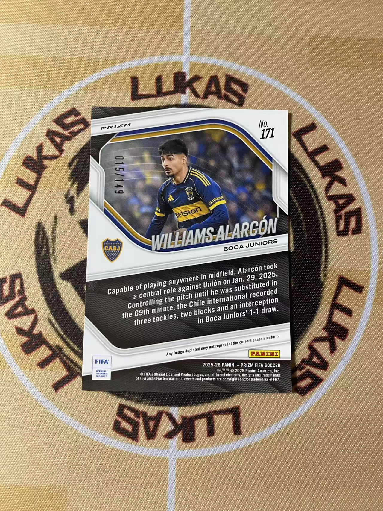 2025-26 Panini Prizm FIFA Williams Alarcon 撸卡厮 Lukas 世界杯 pz 智利 中场 威廉姆斯 阿拉尔孔 博卡青年 149编 红折 新秀折 (nq)