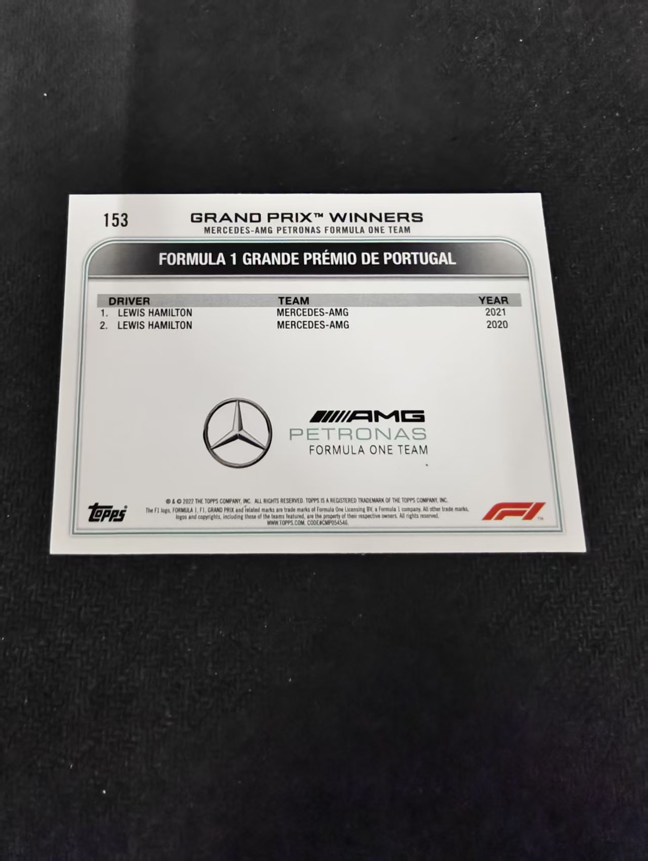 2022 Topps Chrome F1 Lewis Hamilton 刘易斯 汉密尔顿 AMG梅赛德斯奔驰 划痕 边角瑕疵 @153