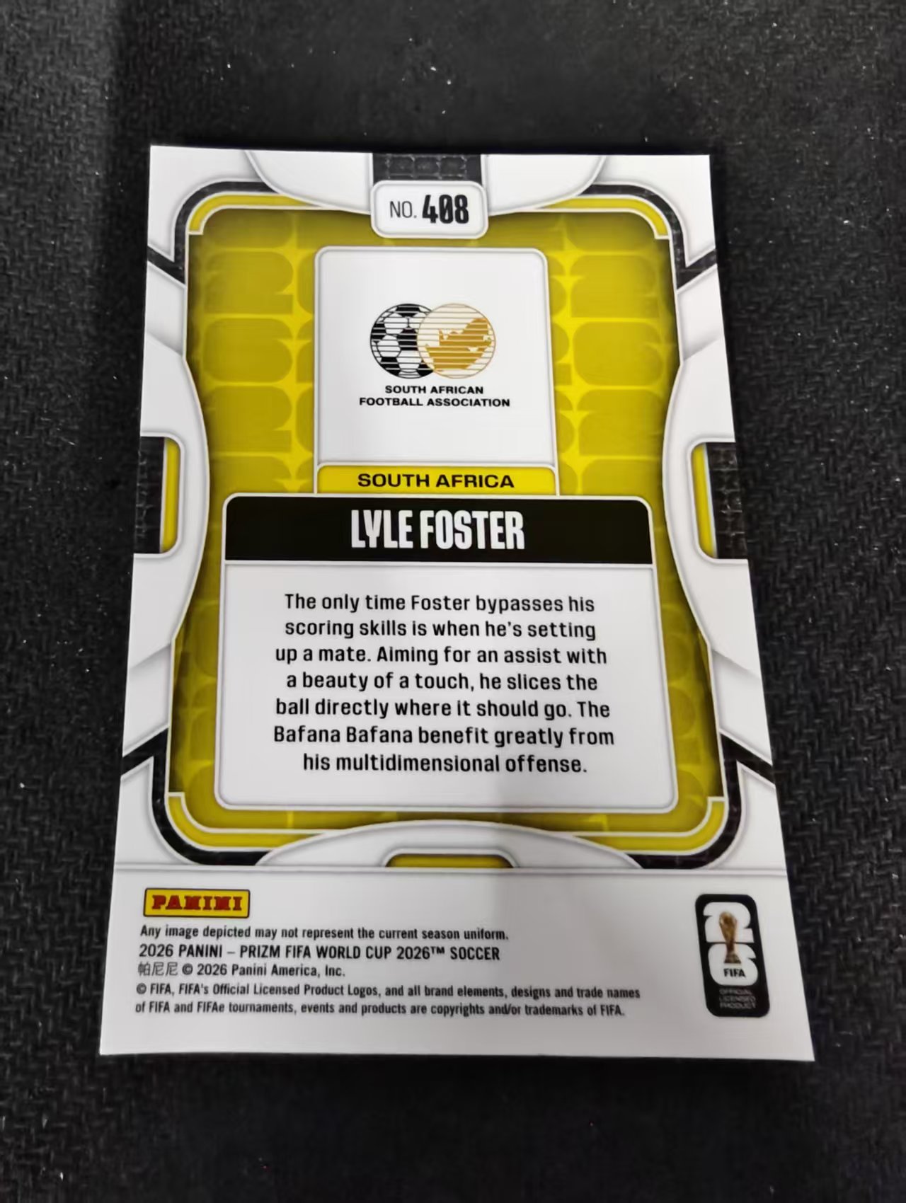 2026 Panini World Cup Prizm Lyle Foster 福斯特 南非 PZ世界杯 划痕 边角瑕疵#408