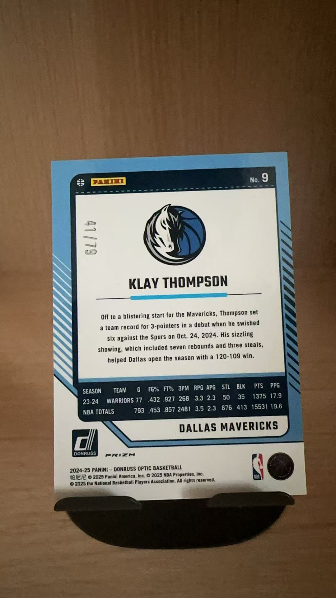 2024-25 Panini Donruss Optic Klay Thompson #9杜蕾斯OP 独行侠 克莱 汤普森 粉镭射折 射线折 折射 41/79编 卡品如图