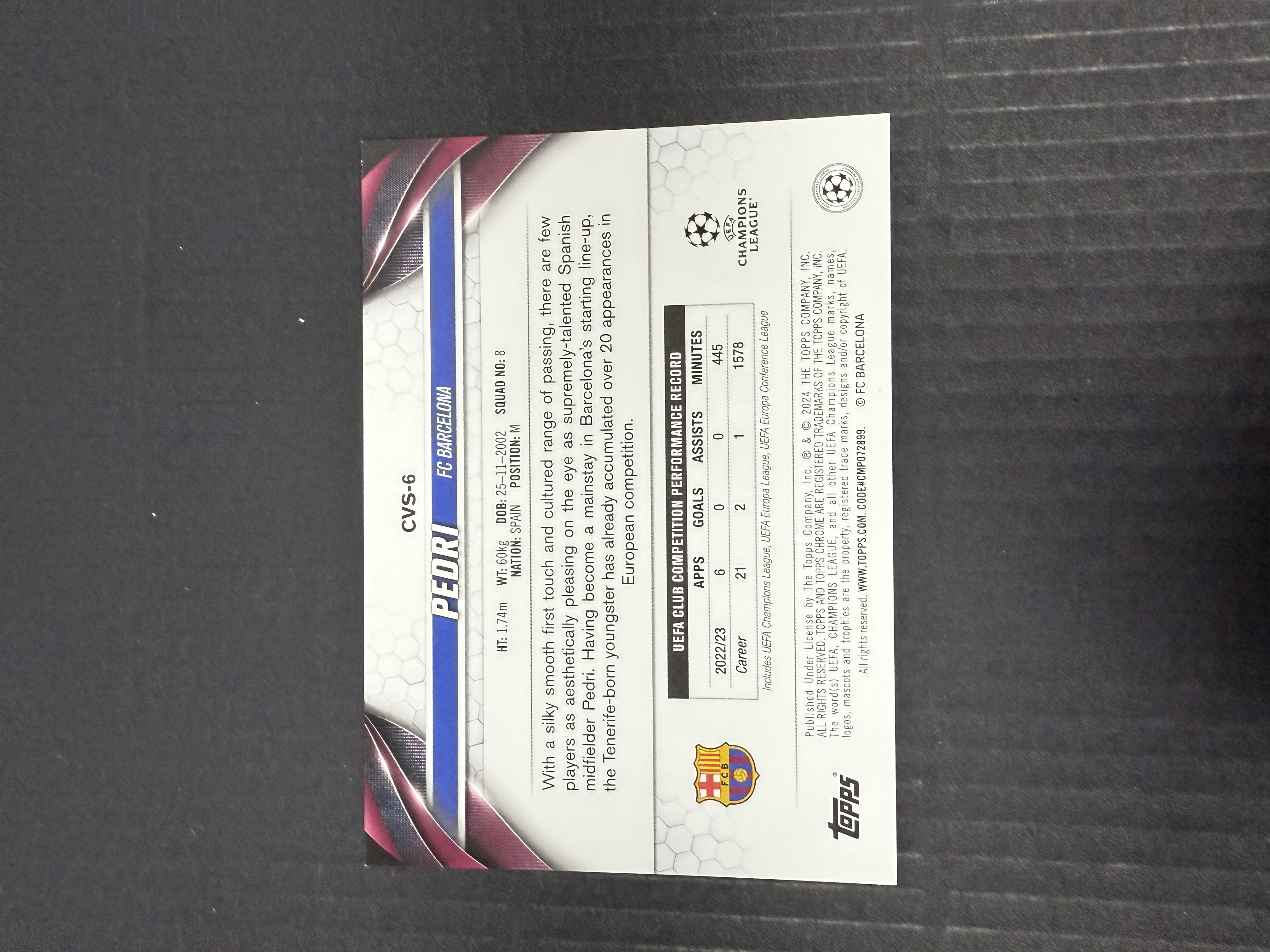 【GOAT山羊拍卖】D哥 2023-24赛季 topps chrome ucc欧战系列 佩德里 蓝碎冰折庆祝捧杯特卡 变化版 sp 大比例 少见 巴萨 品相如图