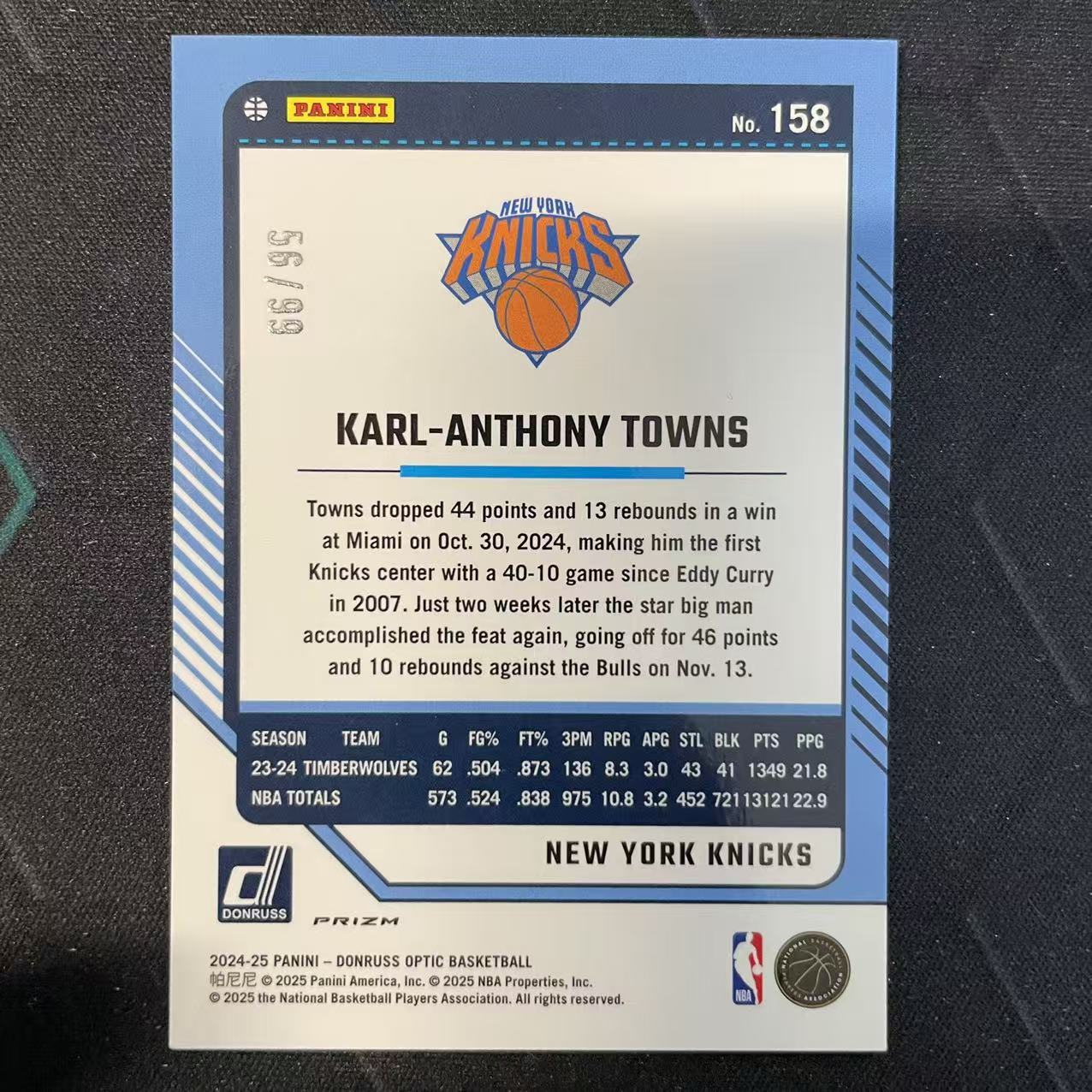 2024-25 Panini Donruss Karl Anthony Towns 【阿福代卖】卡尔 安东尼 唐斯 尼克斯 杜蕾斯op 红金圈圈折 99编 收藏必备(行行行A)