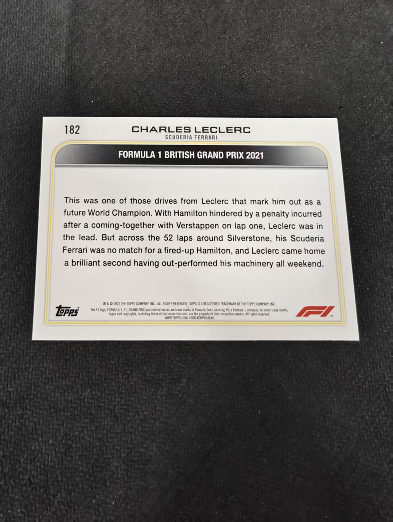 2022 Topps F1 Charles Leclerc 法拉利 夏尔 勒克莱尔 划痕 边角瑕疵@182