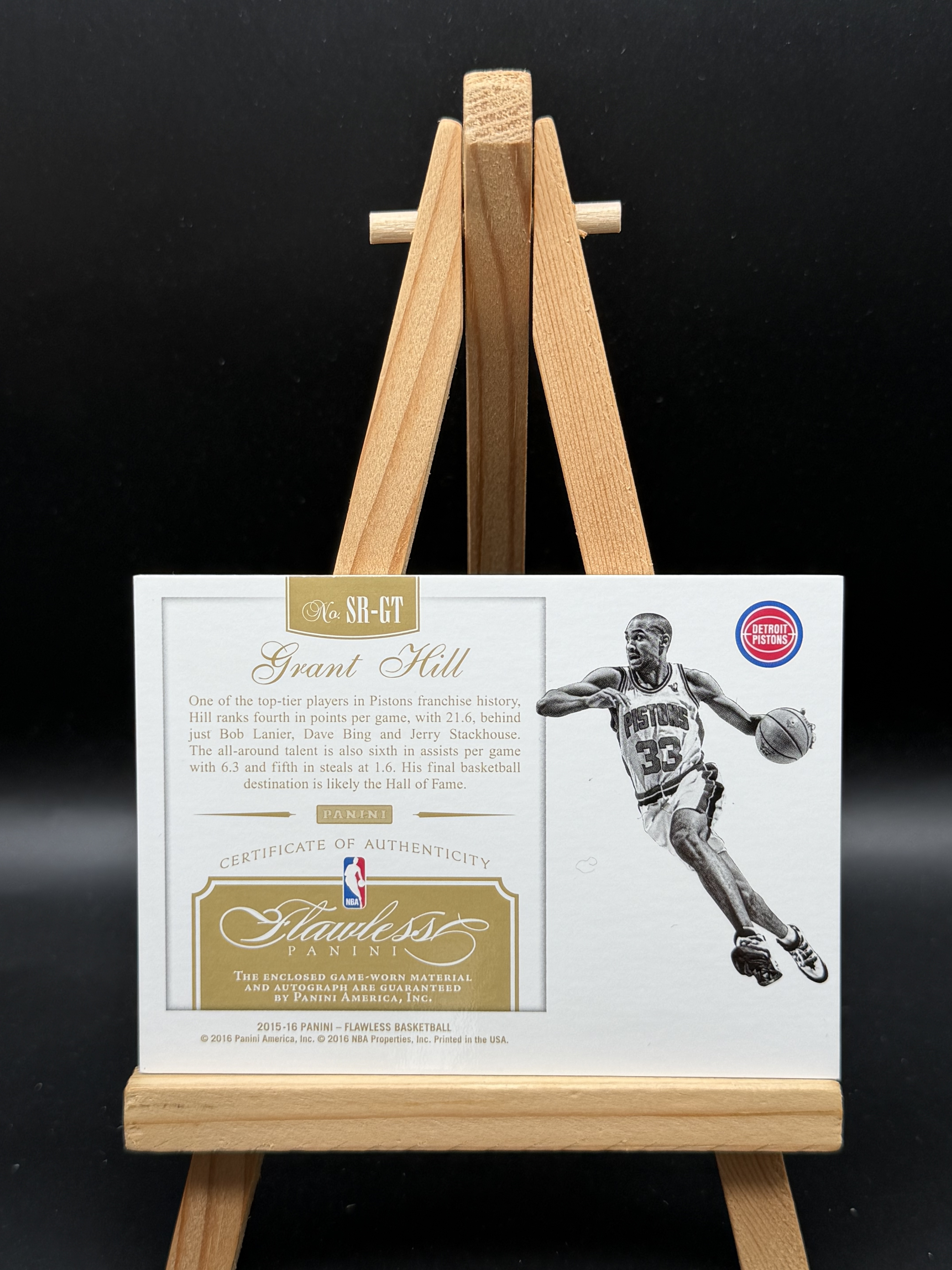 2015-16 Panini Flawless Grant Hill 格兰特 希尔 活塞 手提 PA SR 15编 红折 卡签 签字 GU落场 球衣物料 patch 暴力4色切割