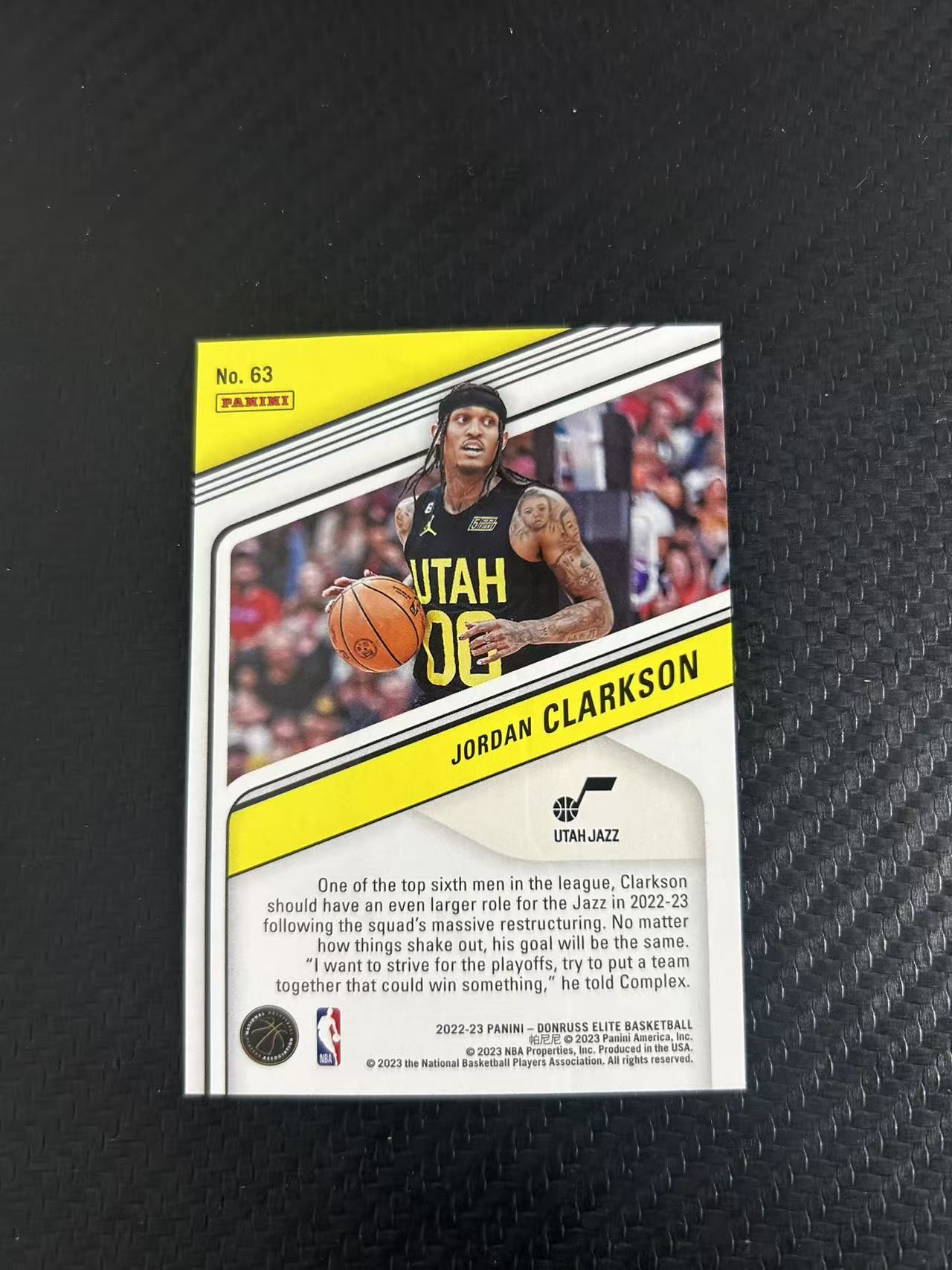 2022-23 Panini Donruss Elite Jordan Clarkson #63【灯灯拍卡】 杜蕾斯 精英 爵士 乔丹 克拉克森 折射 PC 收藏必备【LSY】