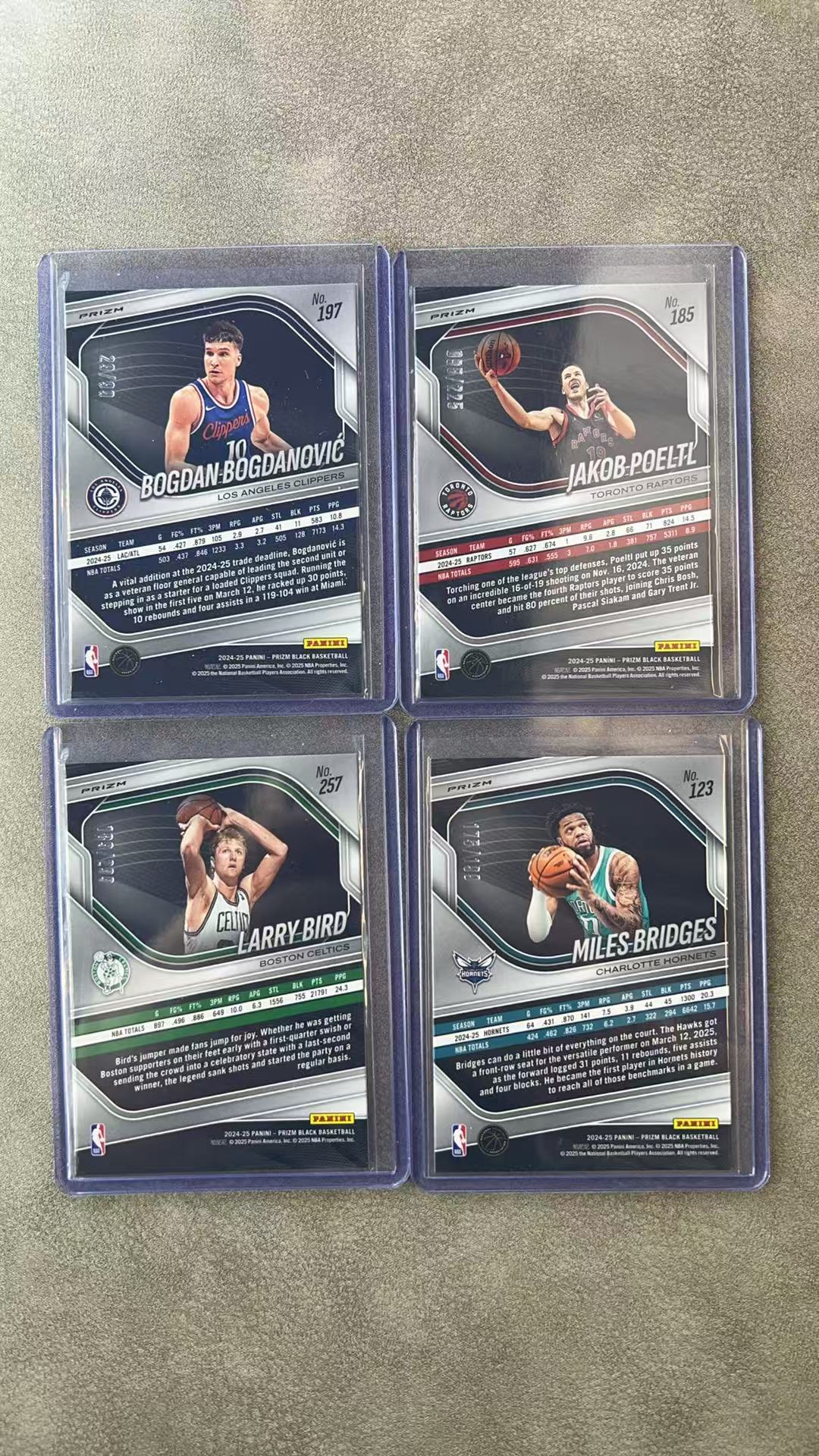 6691【330球星卡实体店代卖】panini 24-25 prizm BLACK 拉里伯德、布里奇斯、博格丹、珀尔特尔 全部带编 299/99/199/125编 共计4张 仅顺丰寄付(蘇阖)