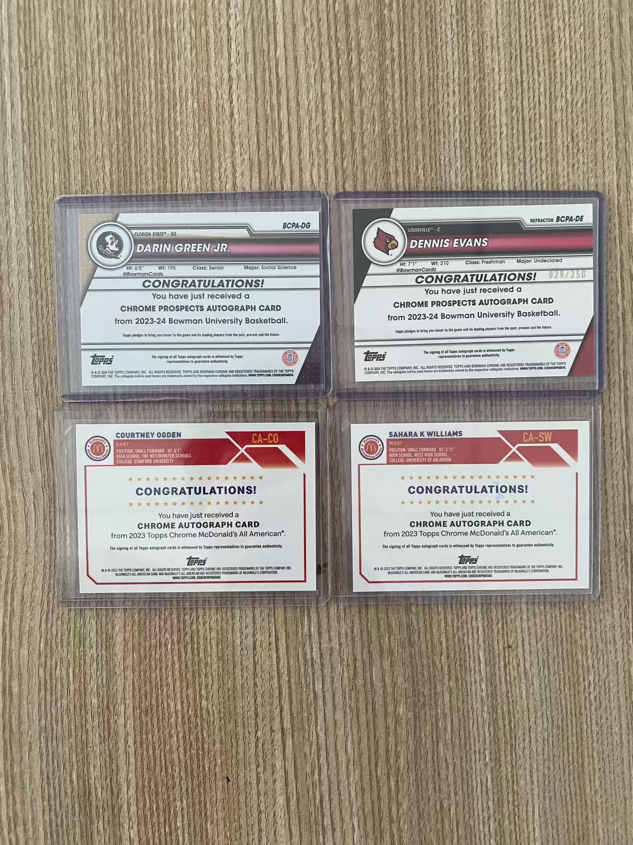 2023 Topps 大学 ogden 奥格登 格林 埃文斯 威廉姆斯 签字 银折 折射四张打包出 lot不保卡品【兄弟#11】